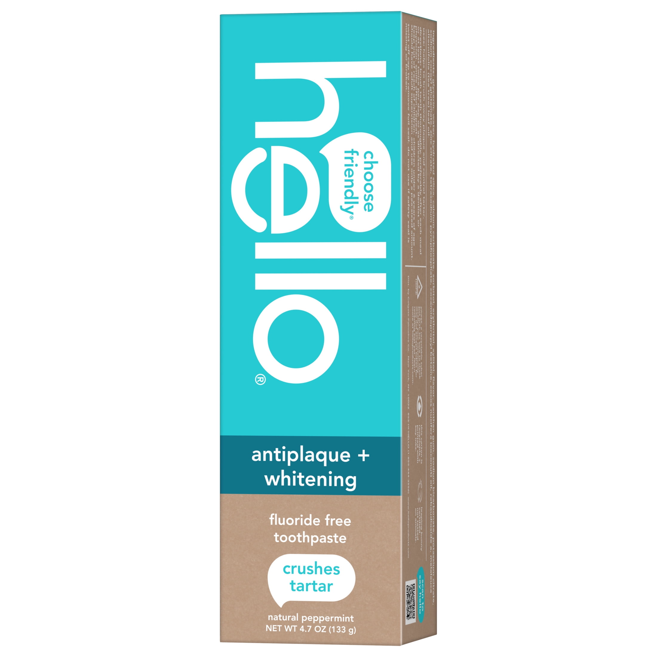 Hello Antiplaque and Whitening Fluoride Free Toothpaste, Natural Peppermint (4.7 oz) 70by1