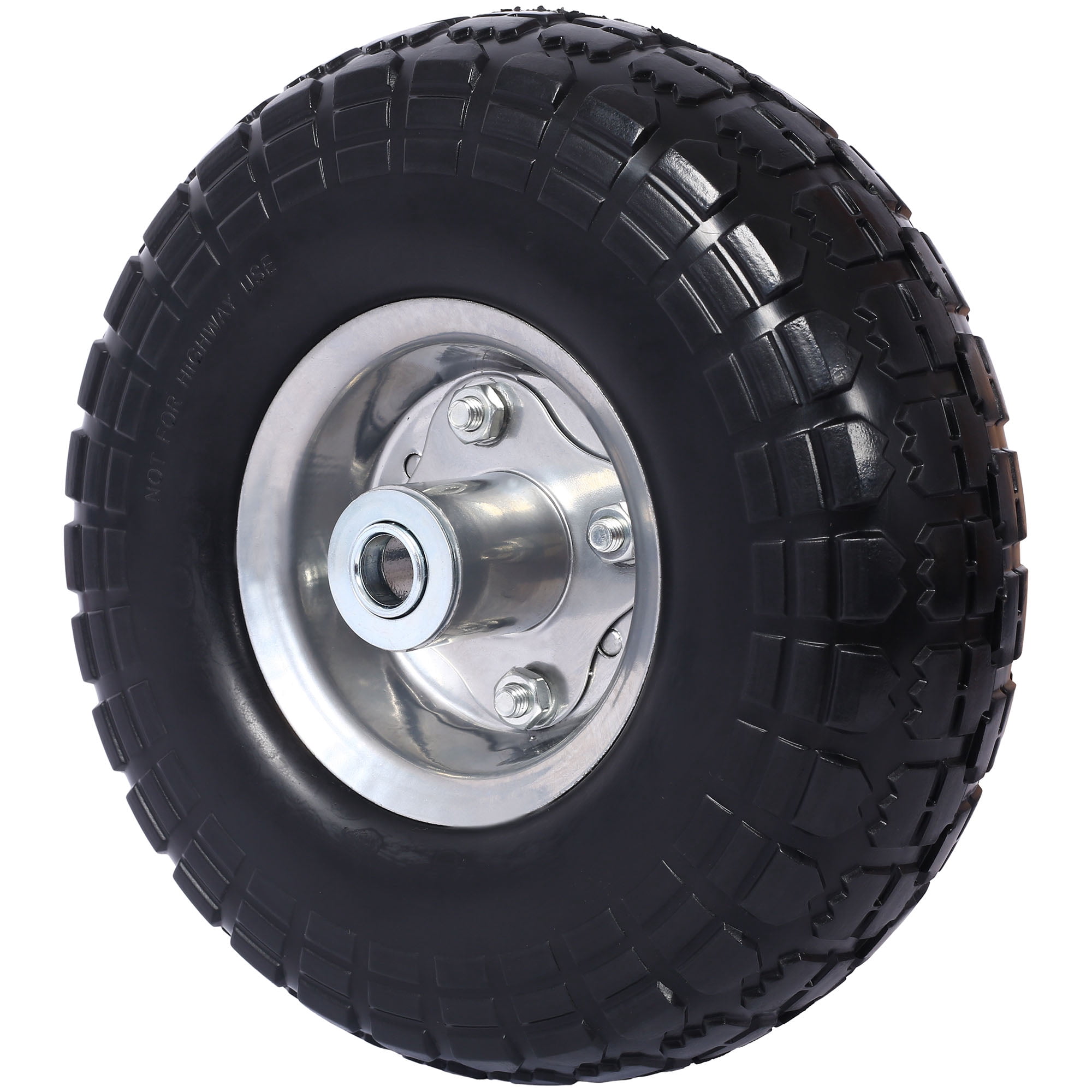 CQSXDA Heavy-Duty Flat-Free PU Foam Tire and Wheel (Black, 10 in Diameter, 5/8 in Axle Bore) usfak