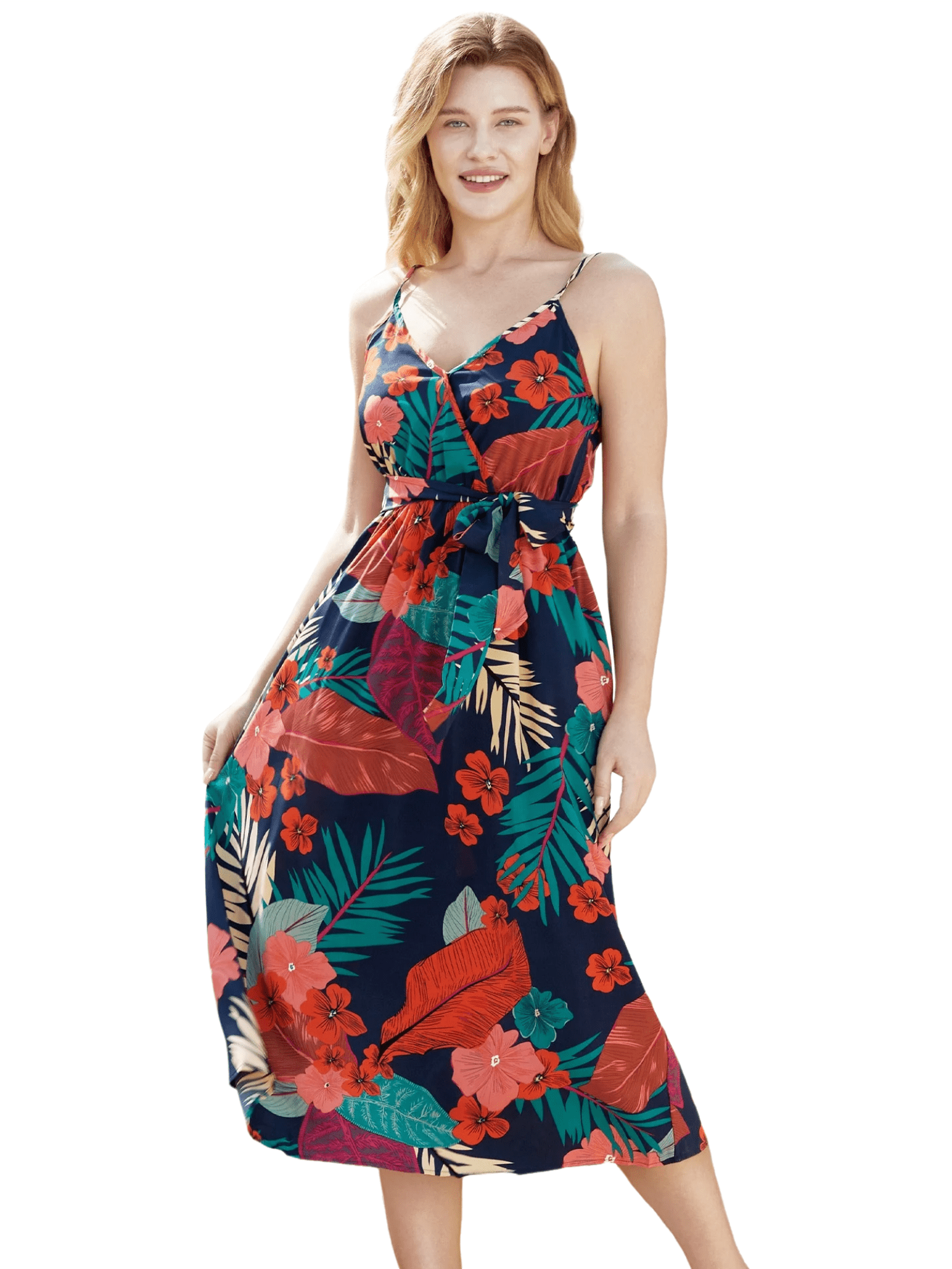 PatPat Women Sleeveless Hawaiian Beach Dress Floral Print Casual Sundress (Blue, M) i2gid
