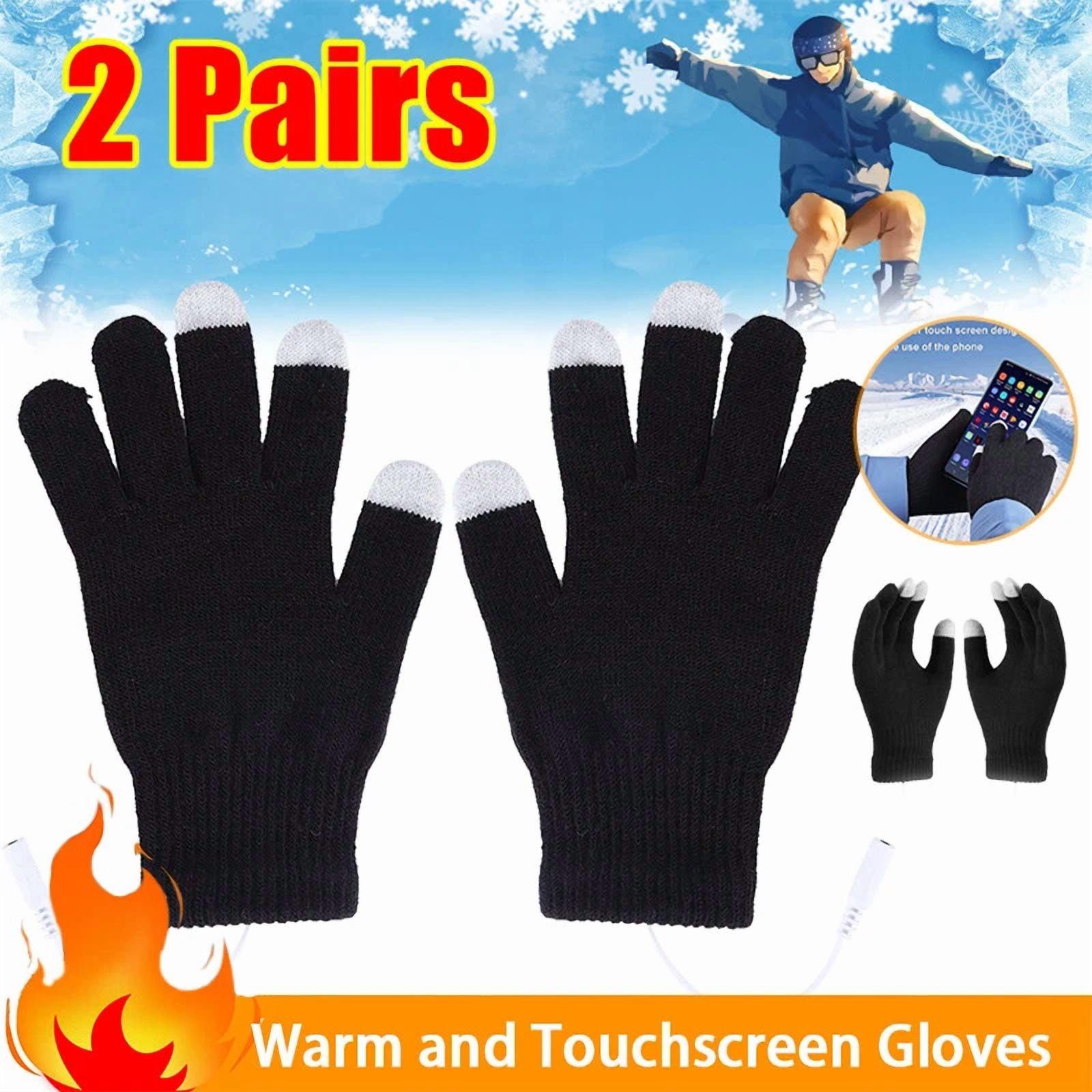 Knack Electric Heated Gloves Touchscreen Winter Warm Windproof Gear (2 Pair Pack, One Size) ogumb