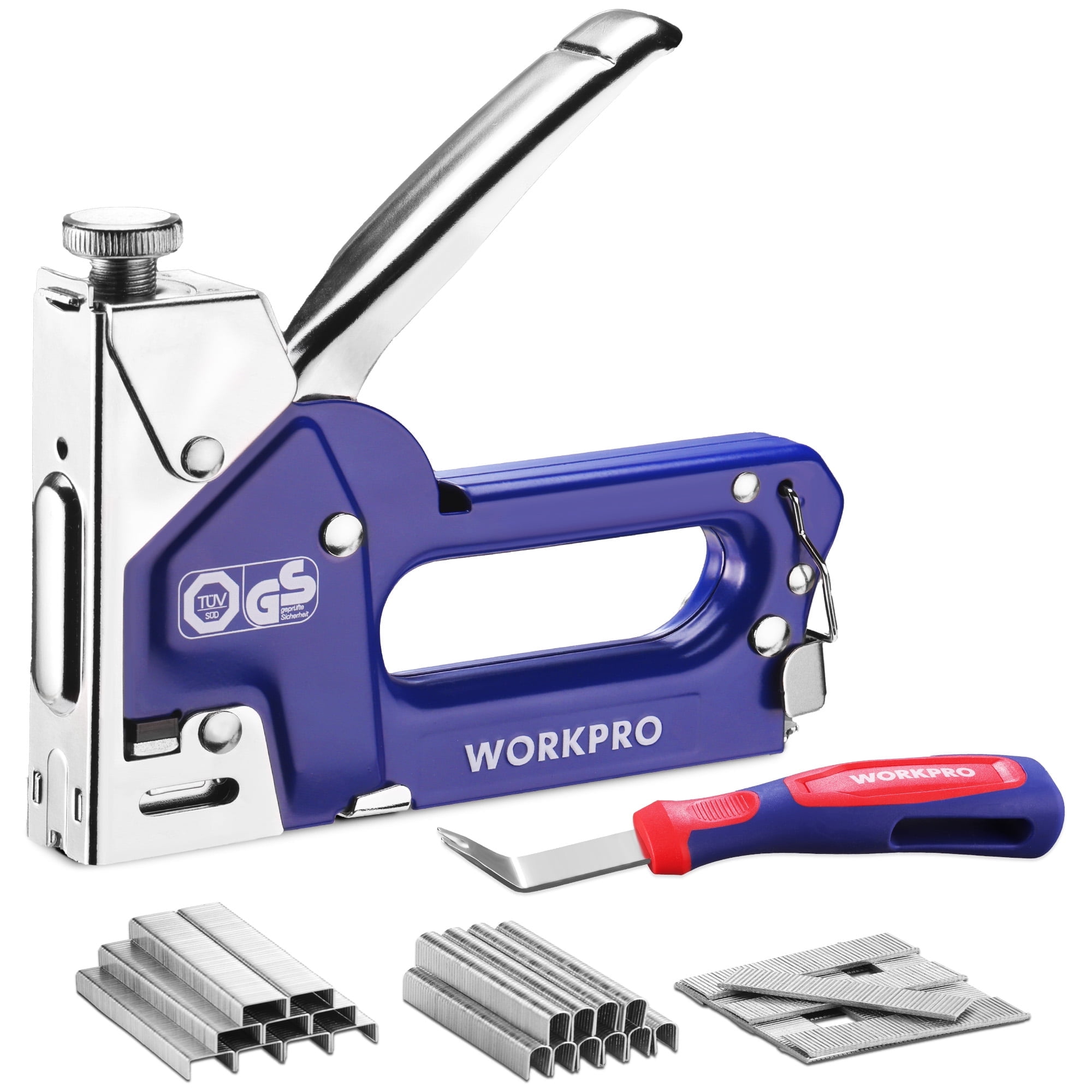 WORKPRO 3-in-1 Heavy Duty Manual Staple Gun Kit with 1500 Staples and Remover (Blue, 1 Kit) u8g9v