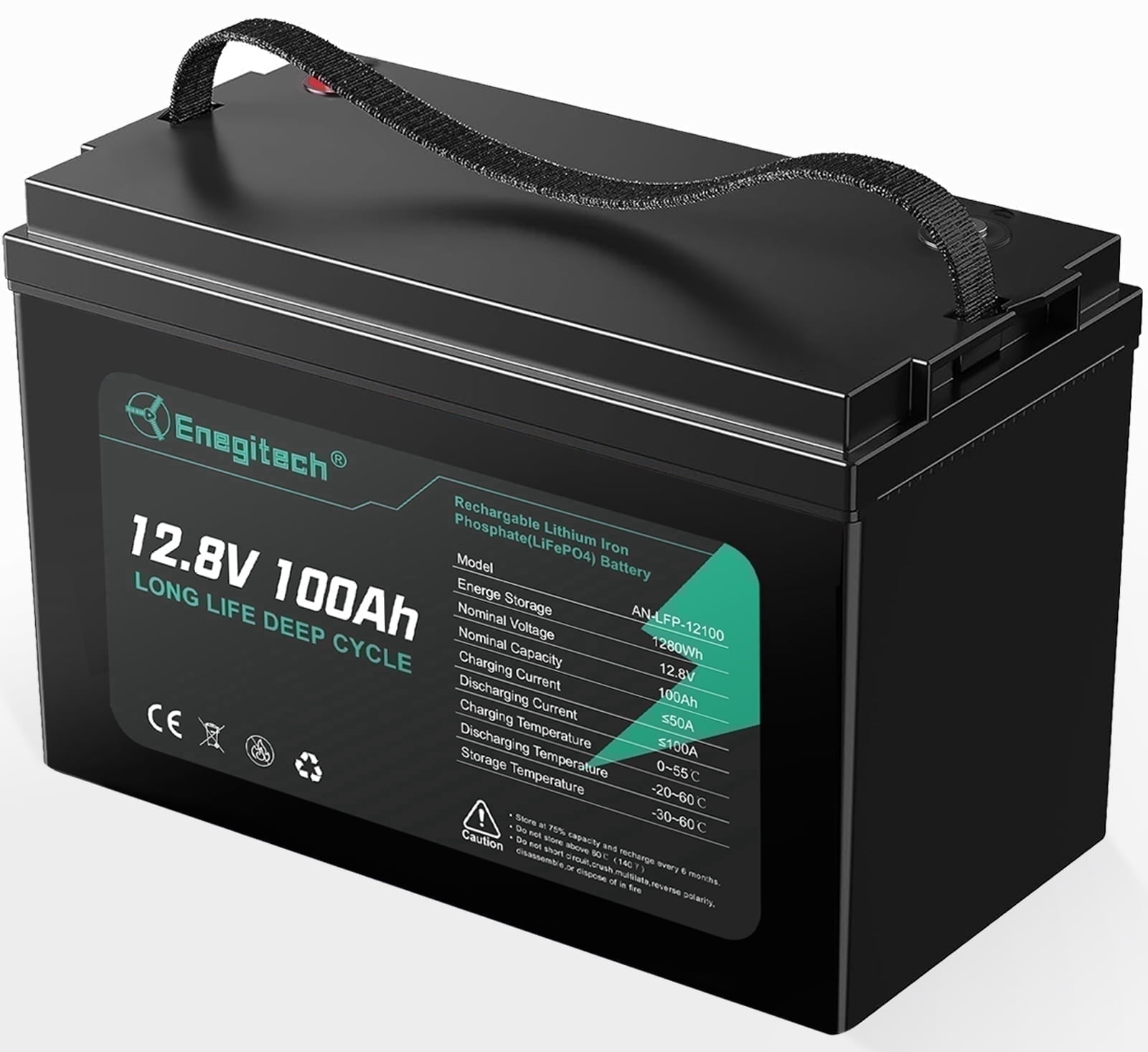 Enegitech 12V 100Ah LiFePO4 Lithium Battery with 100A BMS for RV, Solar, and Marine (12.9 x 6.7 x 8.5 in) rgzia