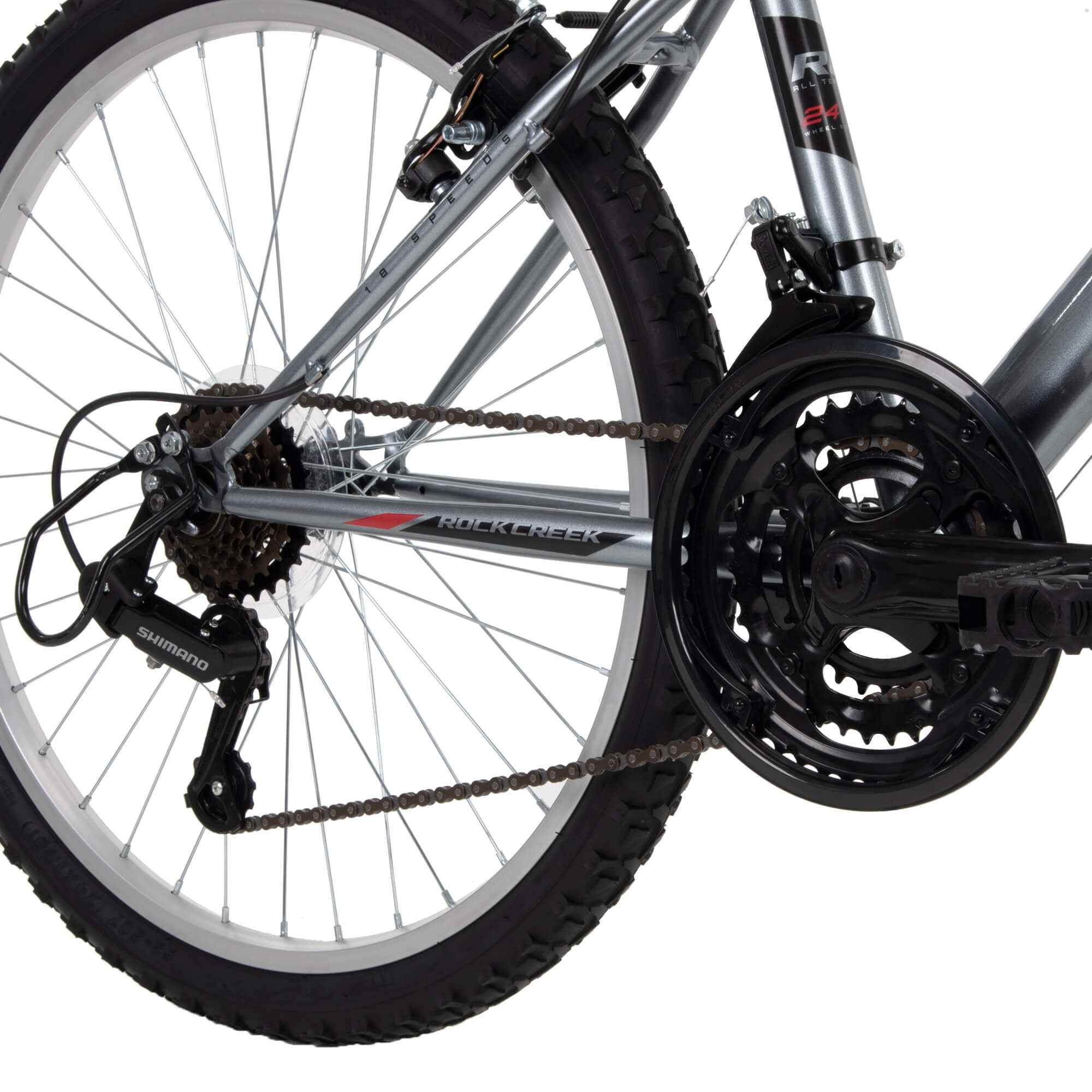 Huffy Rock Creek Mountain Bike, 18-Speed Trail Bicycle, Front Suspension, (Gray, 24 in) yie4l