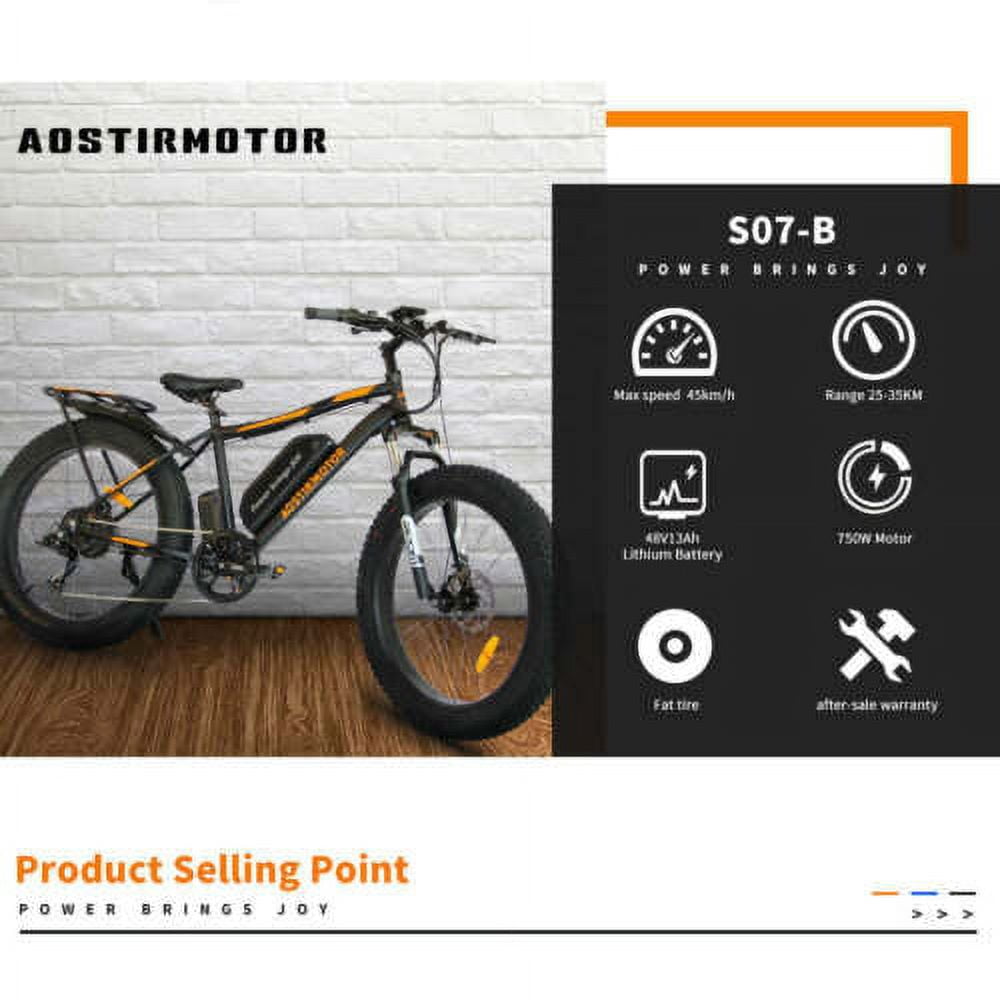 Aostirmotor Electric Mountain Bike, 750W Motor 48V 13Ah Removable Battery, 26 in Fat Tire Ebike for Adults (Black) xpx44