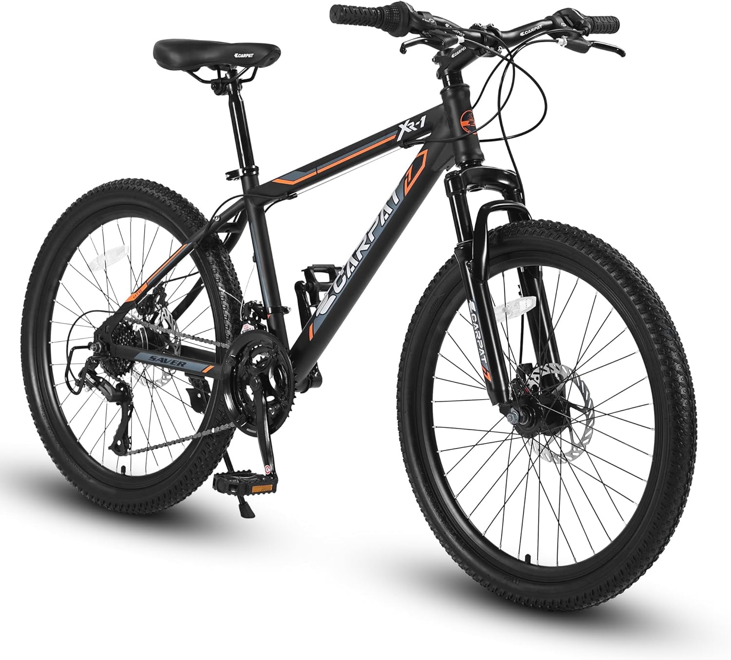 SUWU Mountain Bike 21-Speed High Carbon Steel MTB with Dual Disc Brakes and Suspension Fork (Orange, 26 in) blk3e