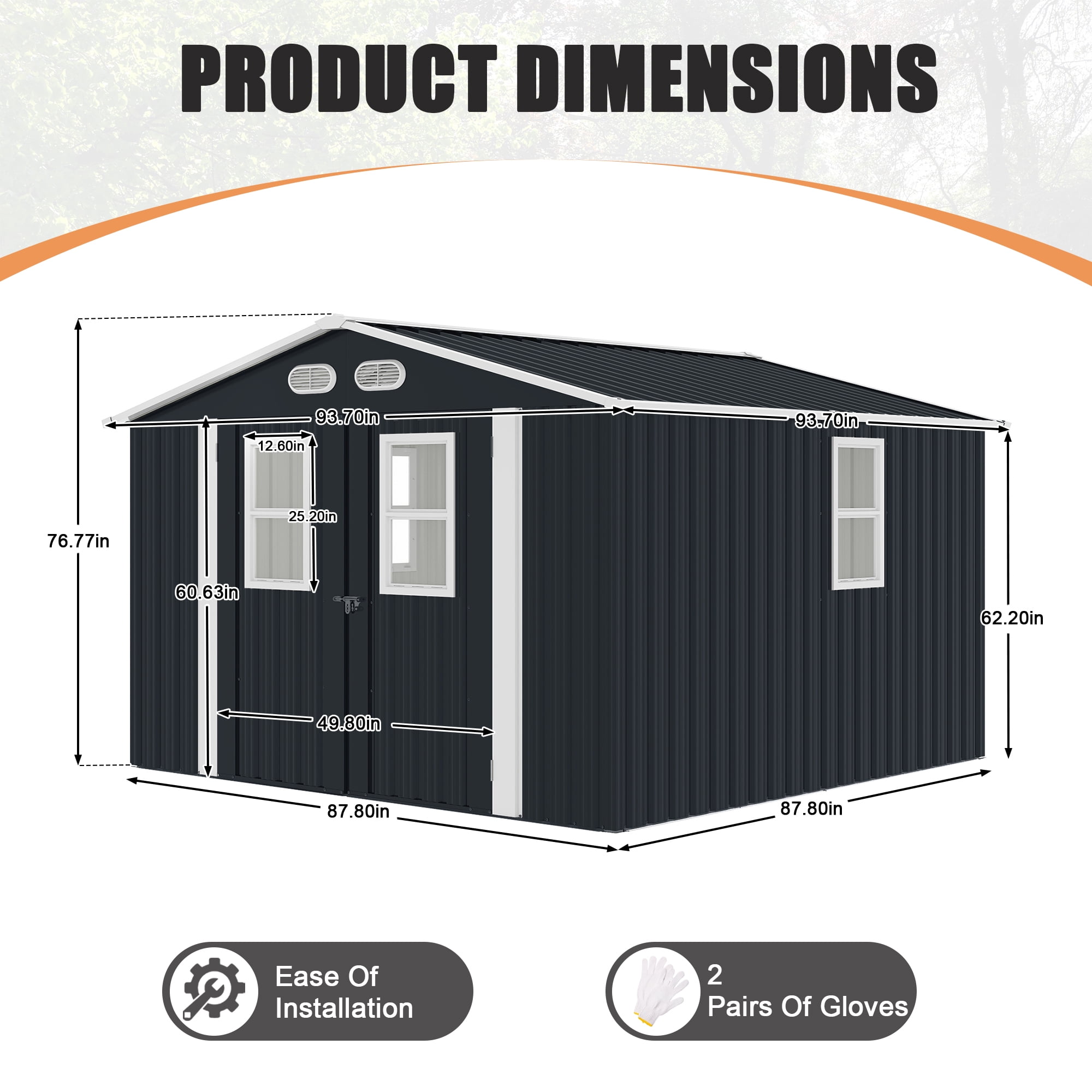 Olurrisa Outdoor Storage Shed, Metal Garden Tool Shed with 4 Windows and Lockable Door (Dark Gray, 8 ft x 8 ft) 3yi8b