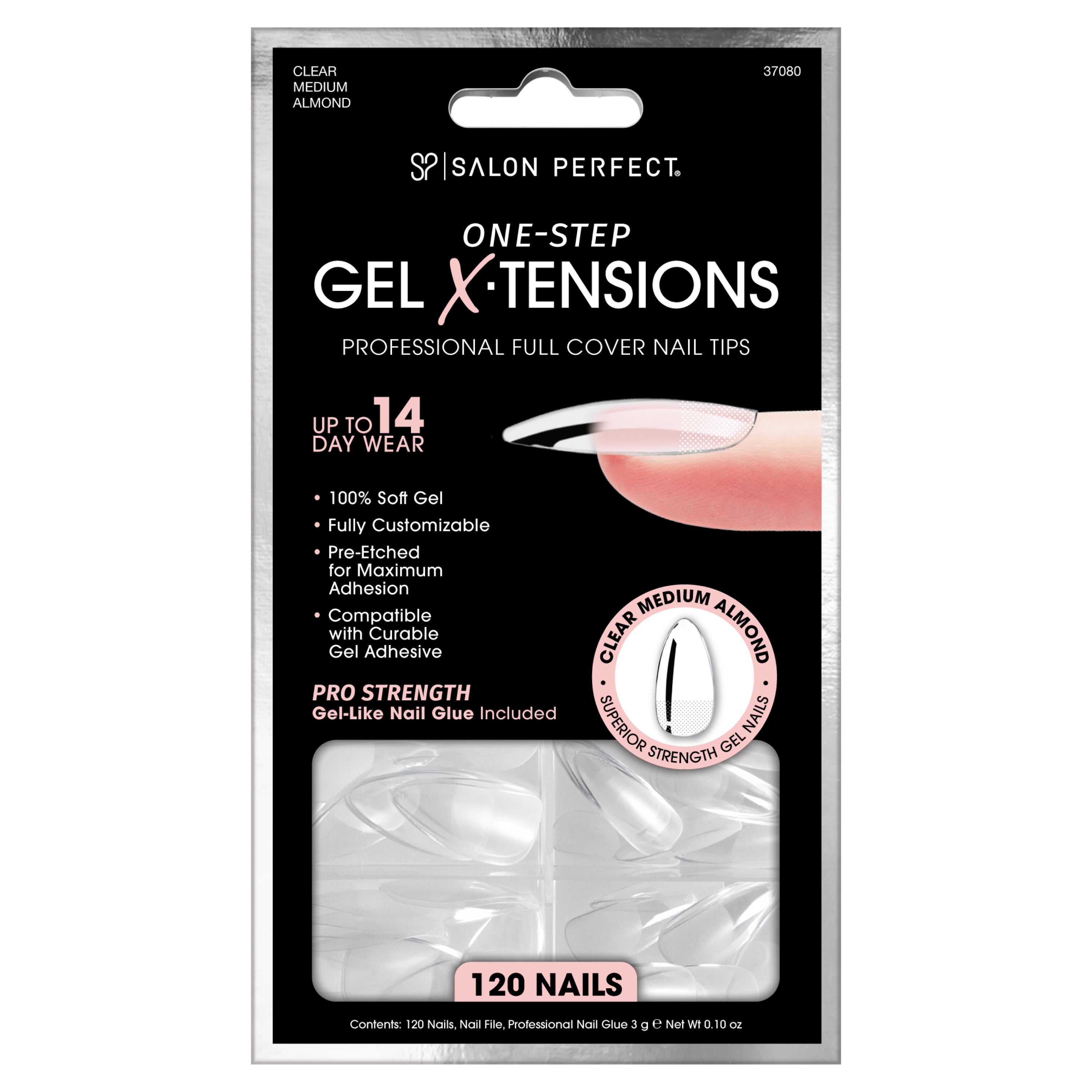 Salon Perfect Gel X-Tension Press-On Nails, Medium Almond Shape, Professional Salon Strength (Clear, 120 Count) l4apx