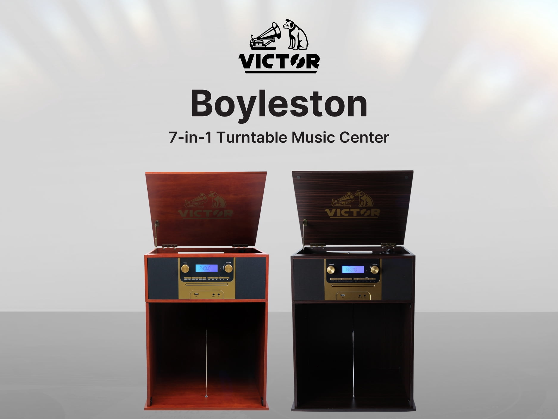 Victor Boyleston 7-in-1 Bluetooth Wireless Turntable Music Center with USB Speakers (Mahogany, 1 Unit) r8x5i