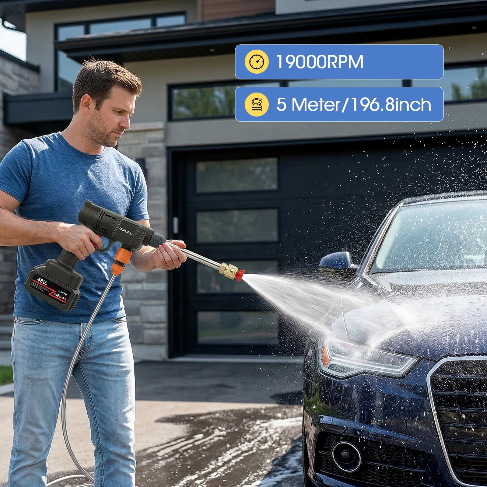 MQHUAYU Cordless High Pressure Washer, Portable Power Cleaner with 2 Nozzles (Black, 16.4 ft Hose) z4m6d