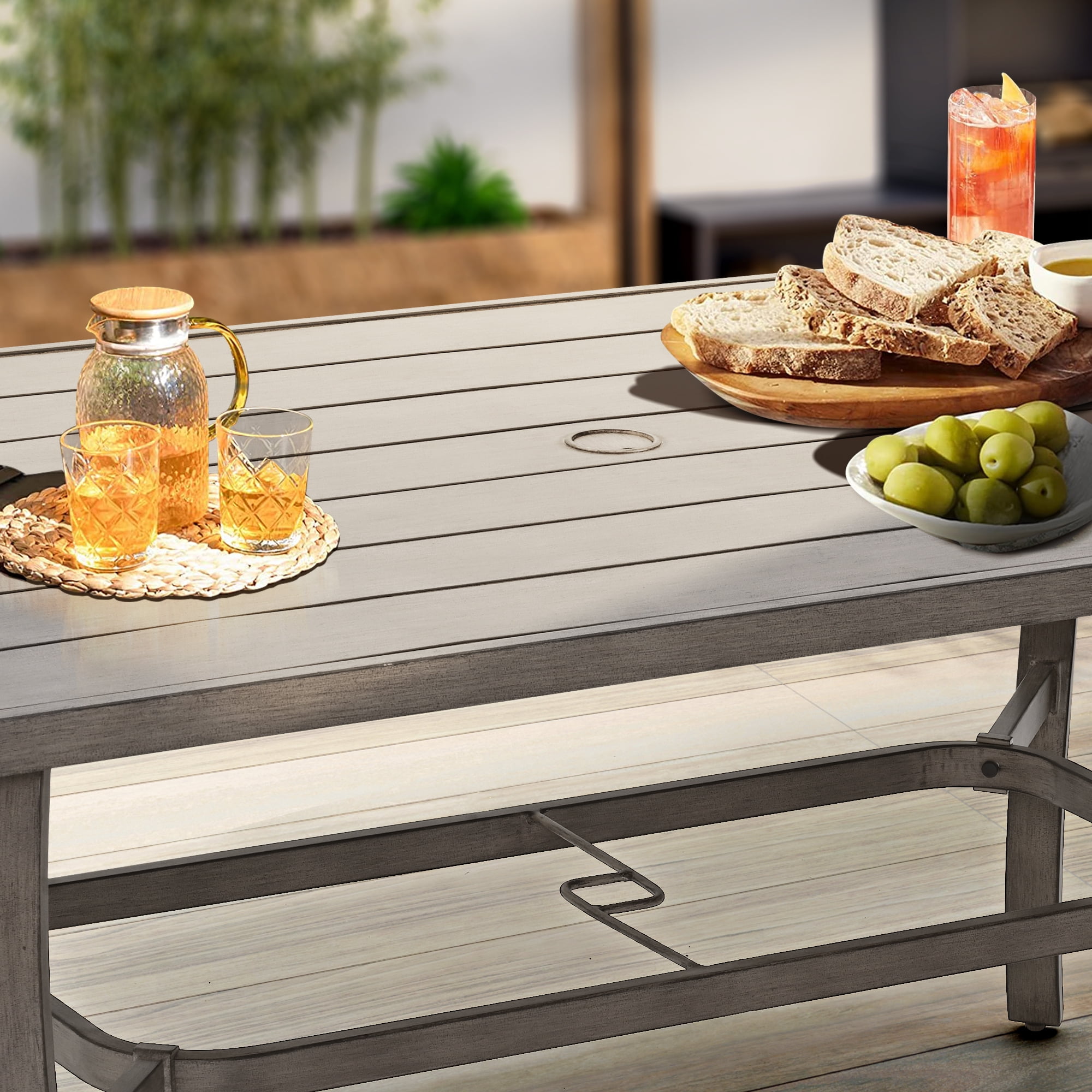 Happatio 7-Piece Outdoor Dining Set, Rust-Resistant Aluminum Patio Furniture for 6 with Washable Cushions (Gray) f6nup