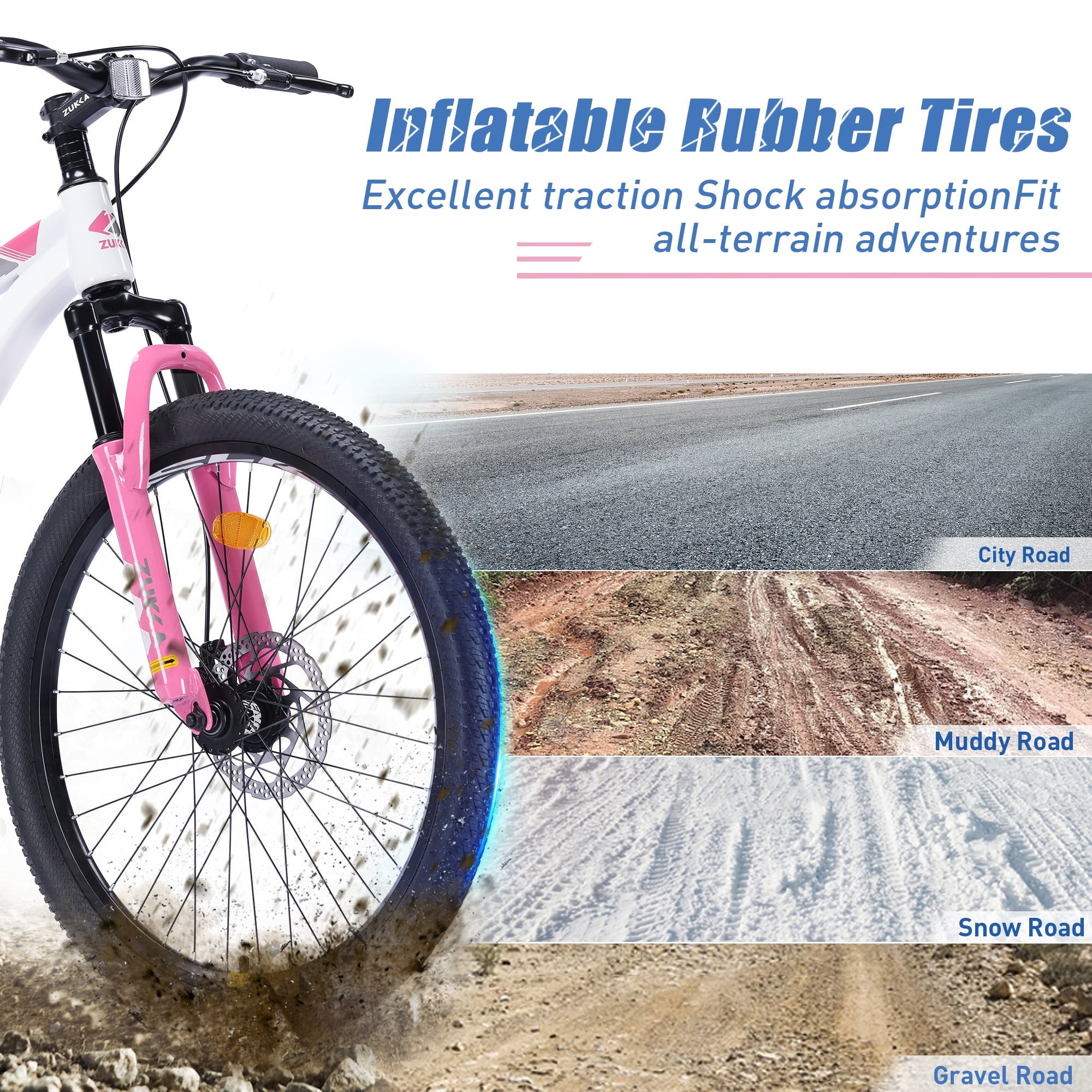 Holaki 24-inch Kids Mountain Bike with Suspension Fork and Double Disc Brakes (White, 24 in) 2mtkq