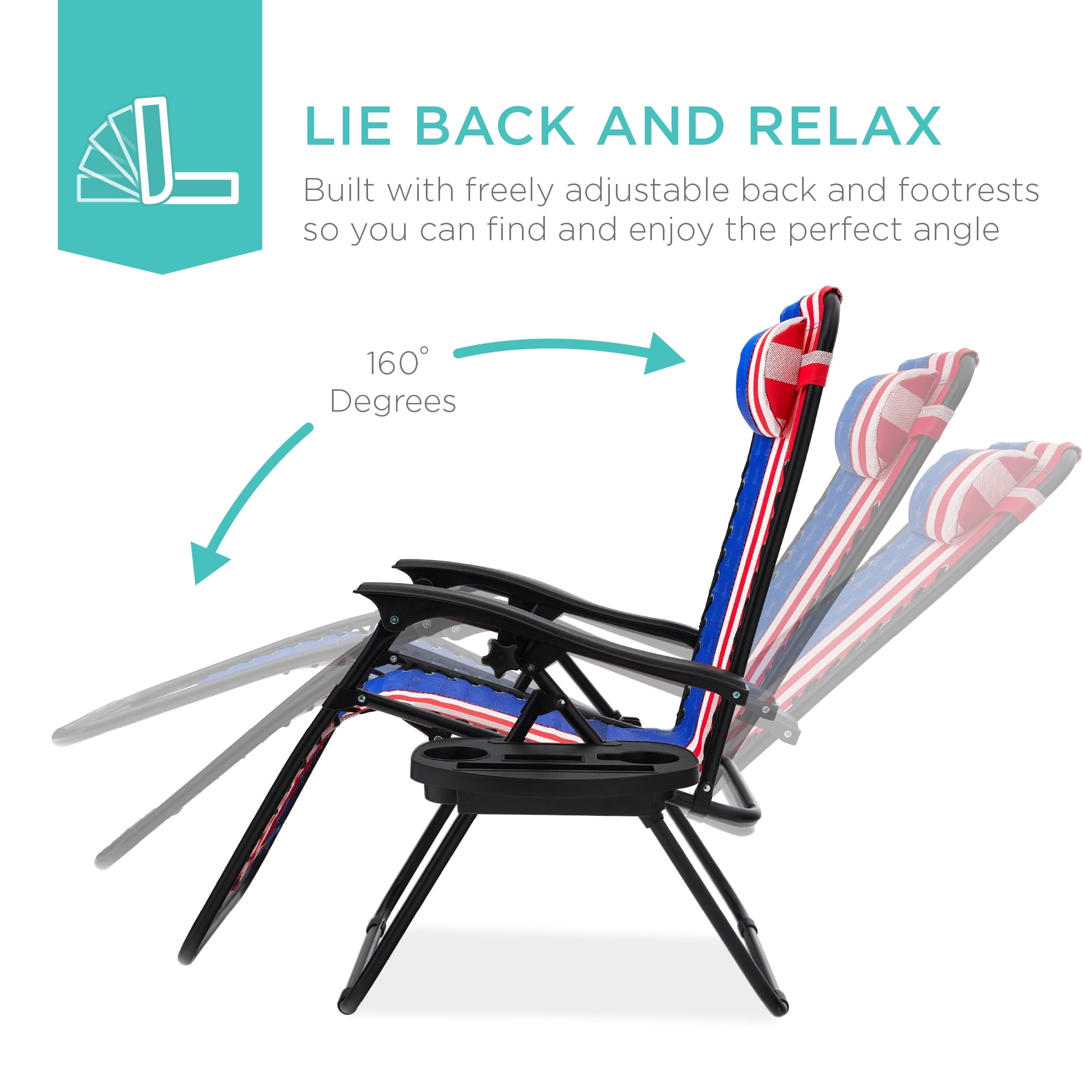 Best Choice Products Zero Gravity Lounge Chair Recliners with Cup Holder Tray (American Flag, Set of 2) 5qg8i