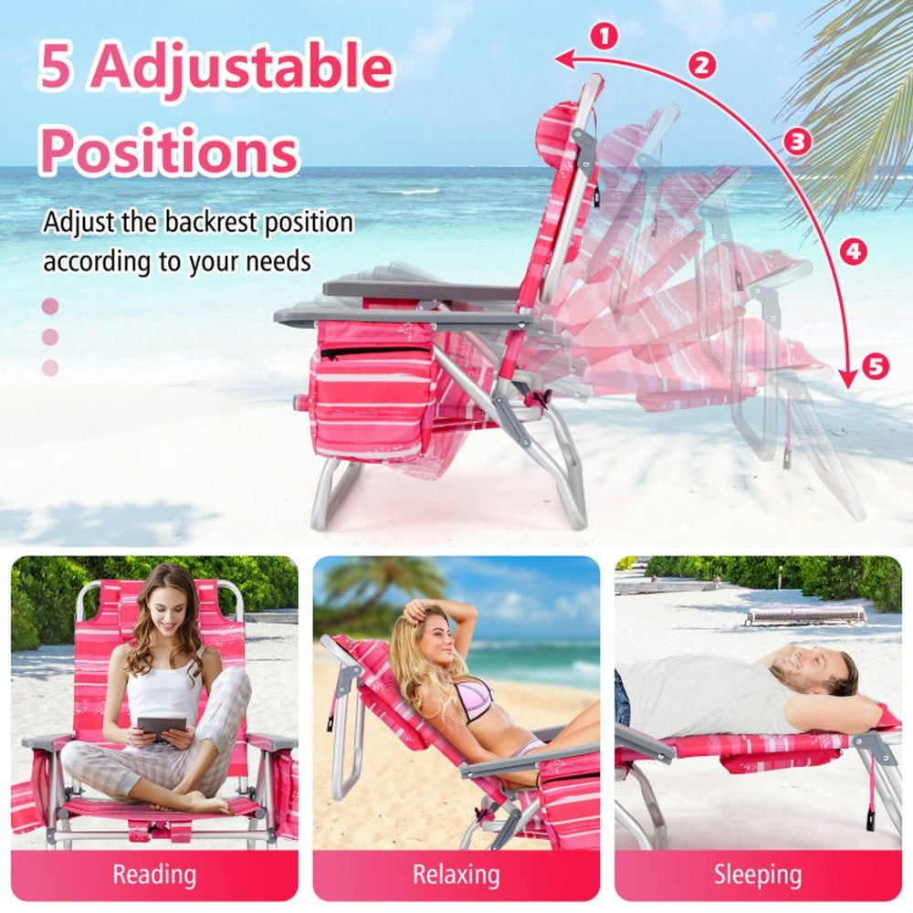 Spaco 5-Position Outdoor Folding Backpack Beach Chair Set (Hot Pink, 2 Pack) bvhha