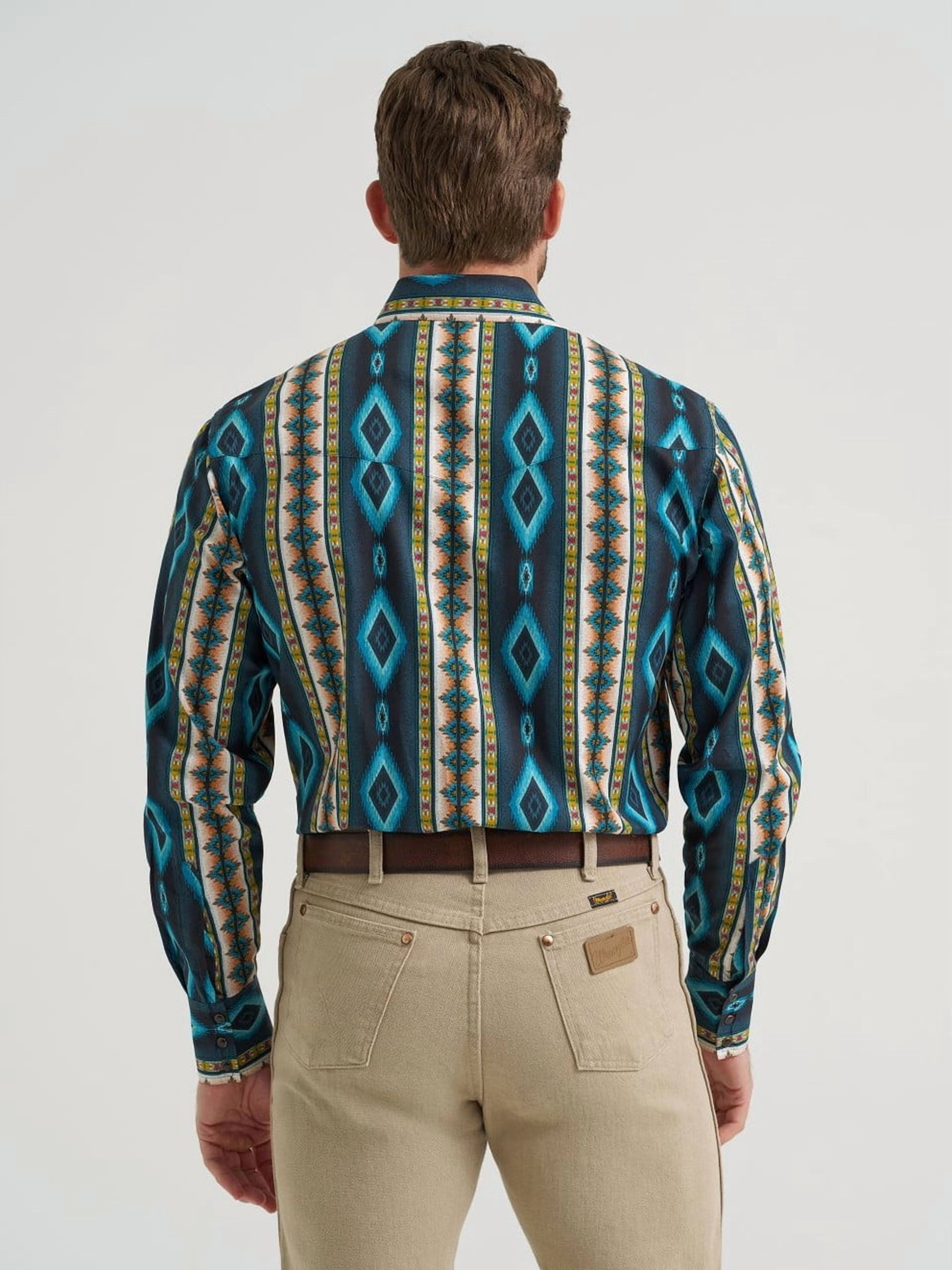 Wrangler Checotah Mens Western Shirt Turquoise Belt Print (XL) bizkh
