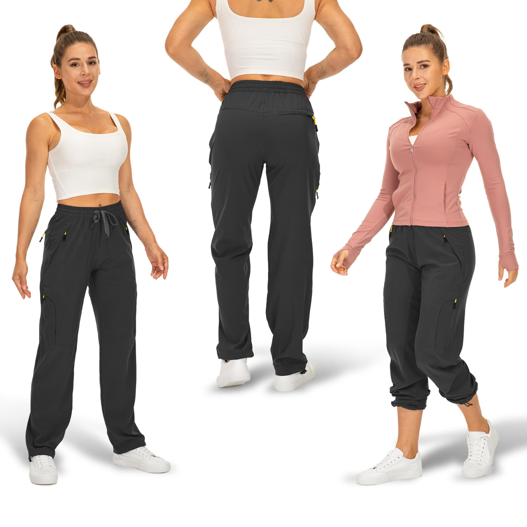 FEN AI Women's Cargo Hiking Pants Quick Dry Lightweight Water-Resistant Outdoor Trousers with Deep Pockets (Black, L) 20p23