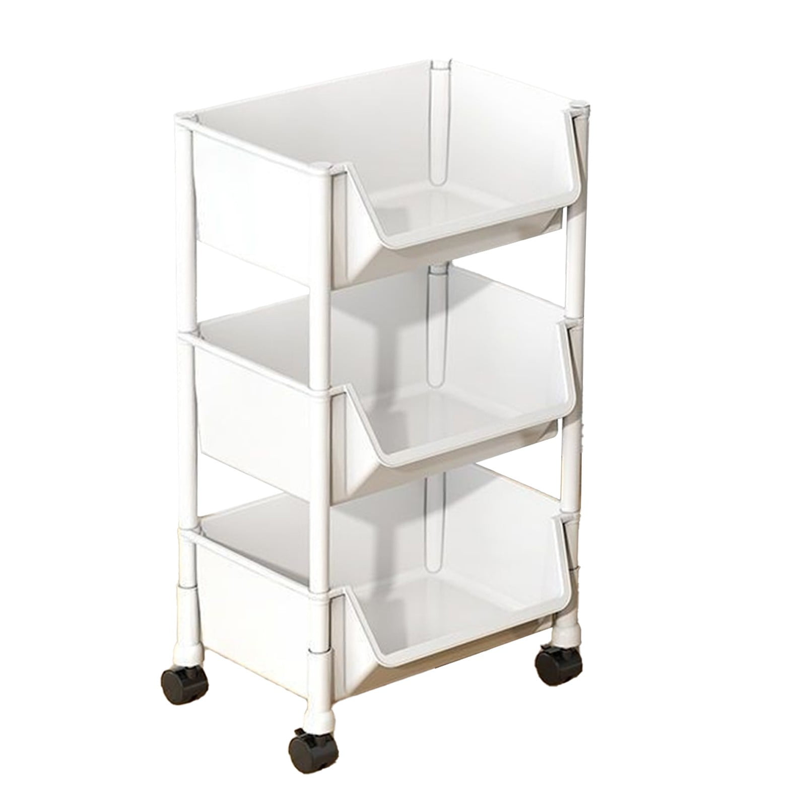 Taicanwovil 3-Tier Rolling Storage Cart, Mobile Utility Organizer with Slanted Shelves (White, 32 in x 16 in x 12 in) u56si