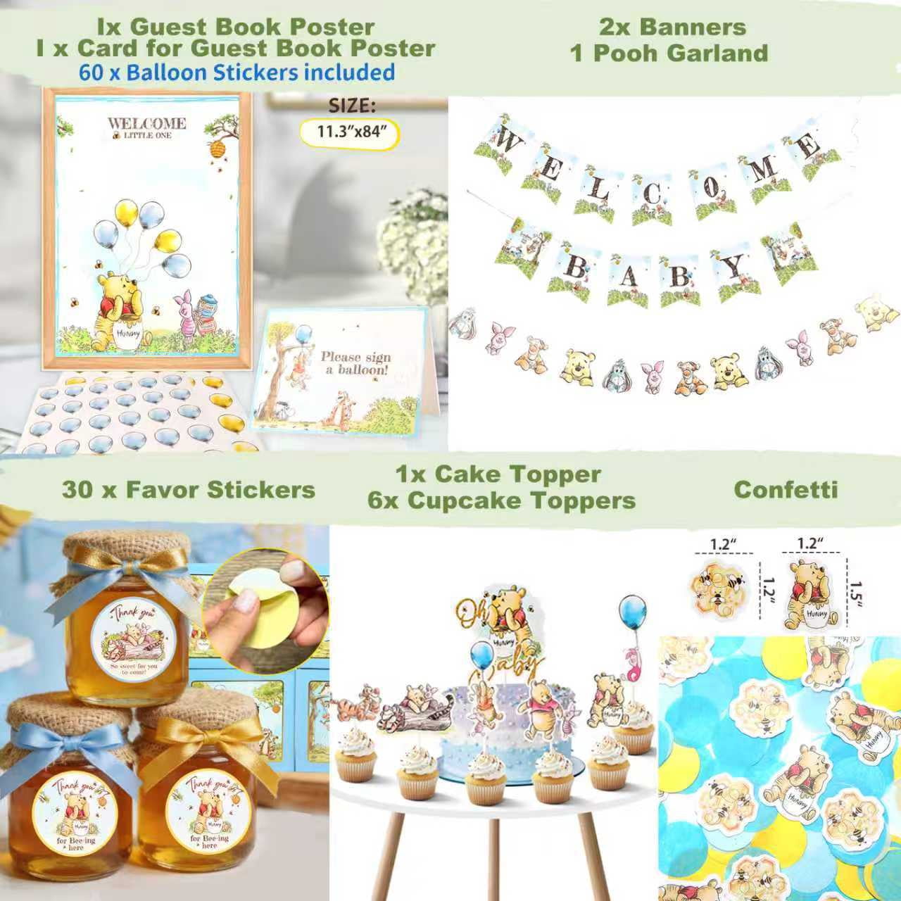 Regal Decorations Classic Winnie the Pooh Baby Shower Decorations for Boy (Blue, 271 Piece Set) jrxpk