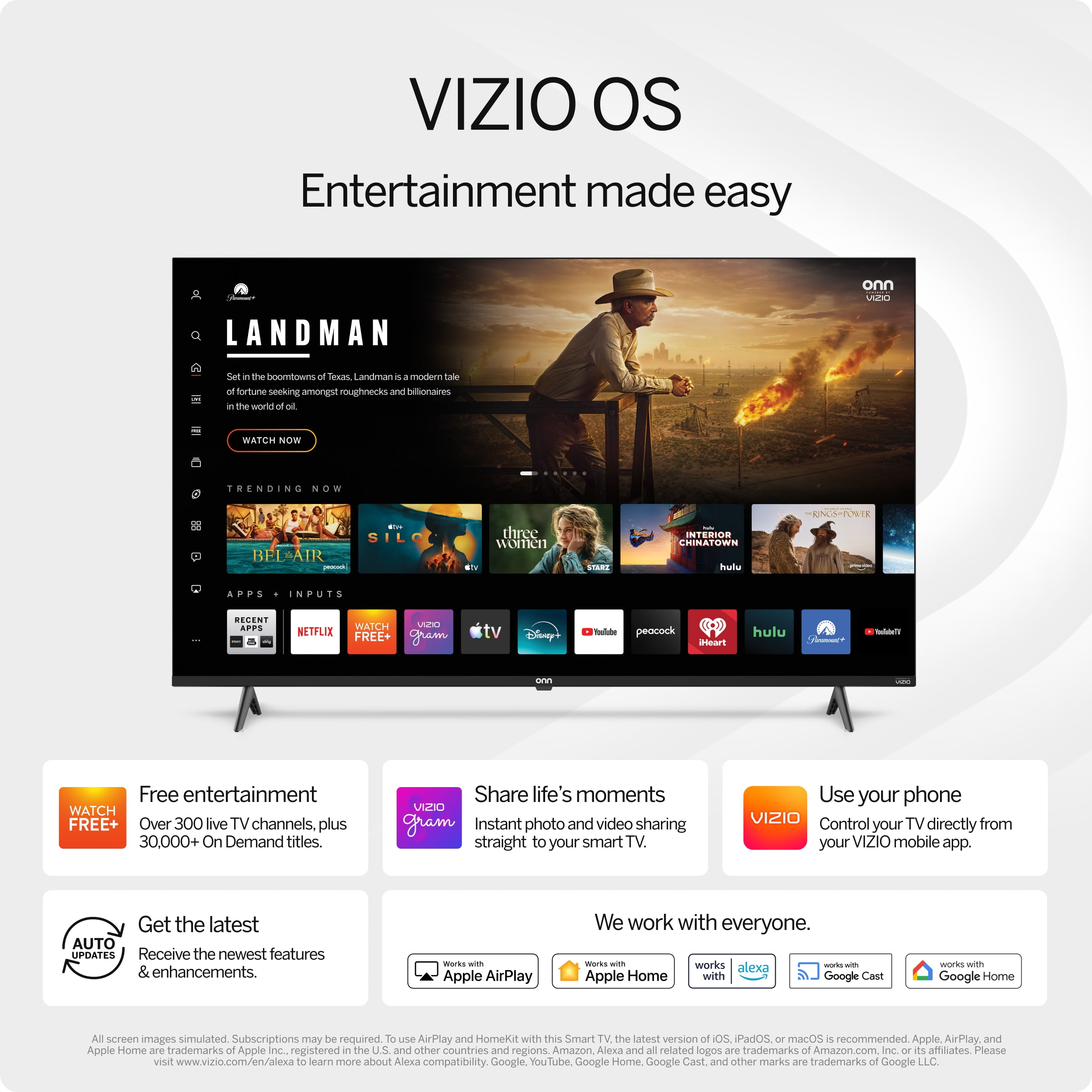 onn 32-inch Class 720P HD Smart LED Television Powered by VIZIO (Black, 32 in) t8yb6