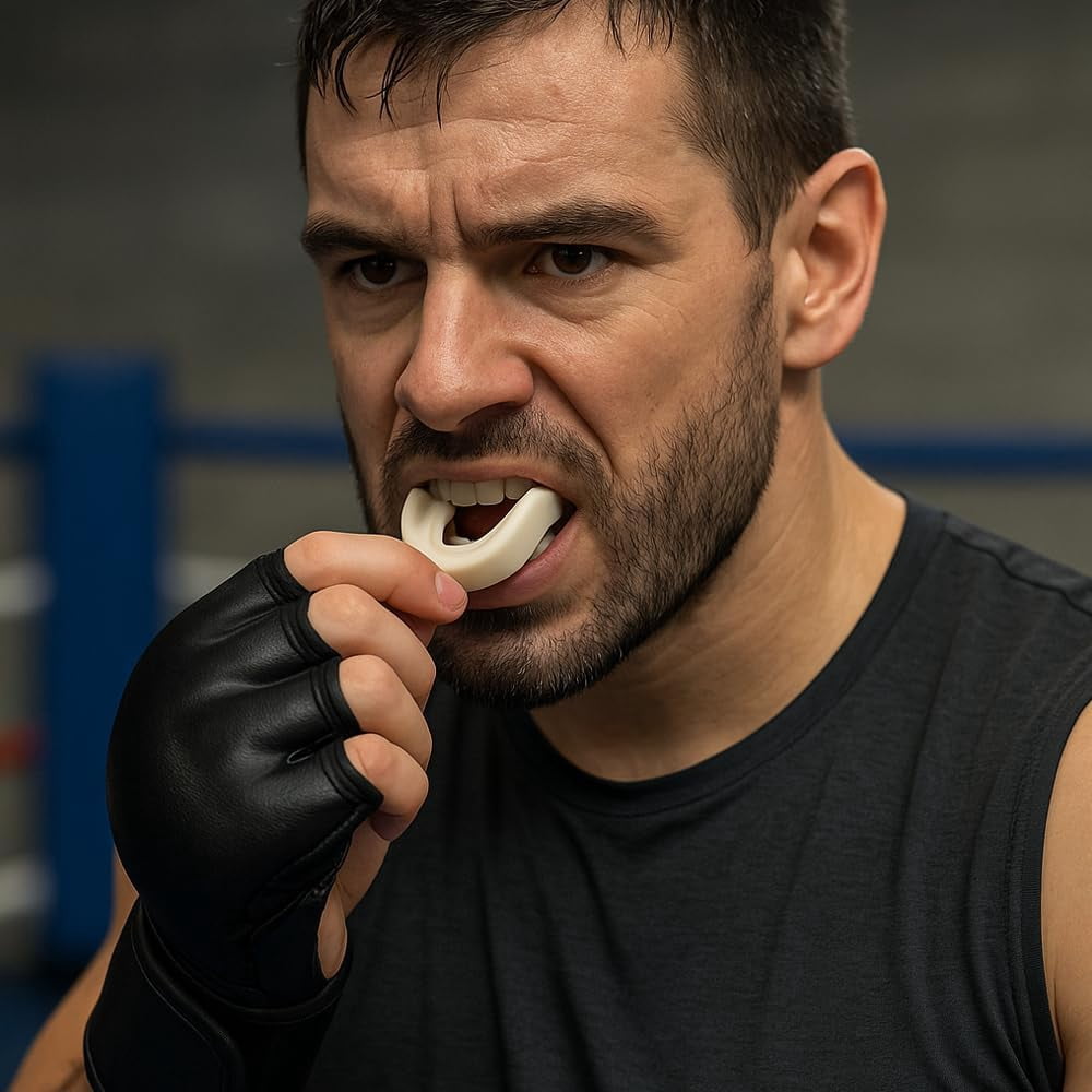 Amber Sports Boil and Bite Mouth Guard, Protective MMA Mouthpiece for Boxing and Contact Sports (White, 1 Pack) 7cg6u