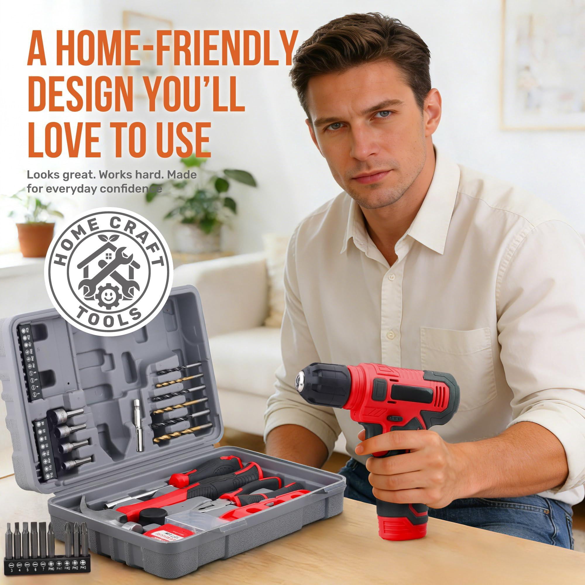 Generic 8V Cordless Drill Set and Starter Tool Kit (Red, Compact) cq8vw