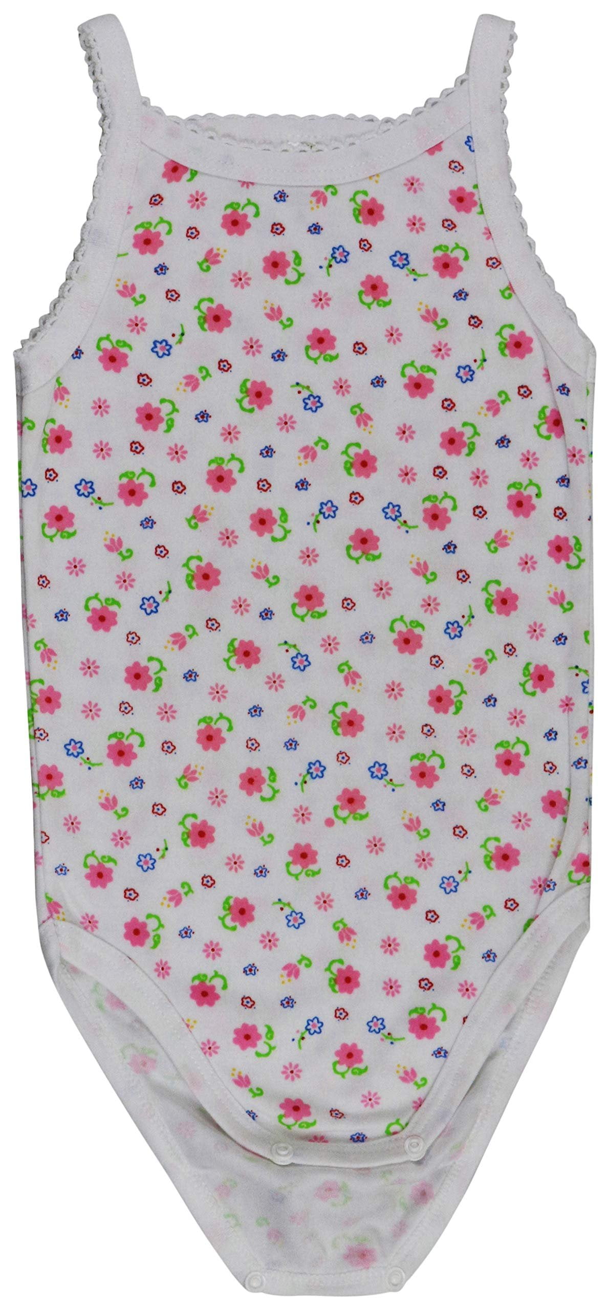 ToBeInStyle Girls' Ultra-Soft Cotton Spaghetti Strap Bodysuits with Ruffle Trim (Floral, 4 Pack, 3-6 Months) vopxu