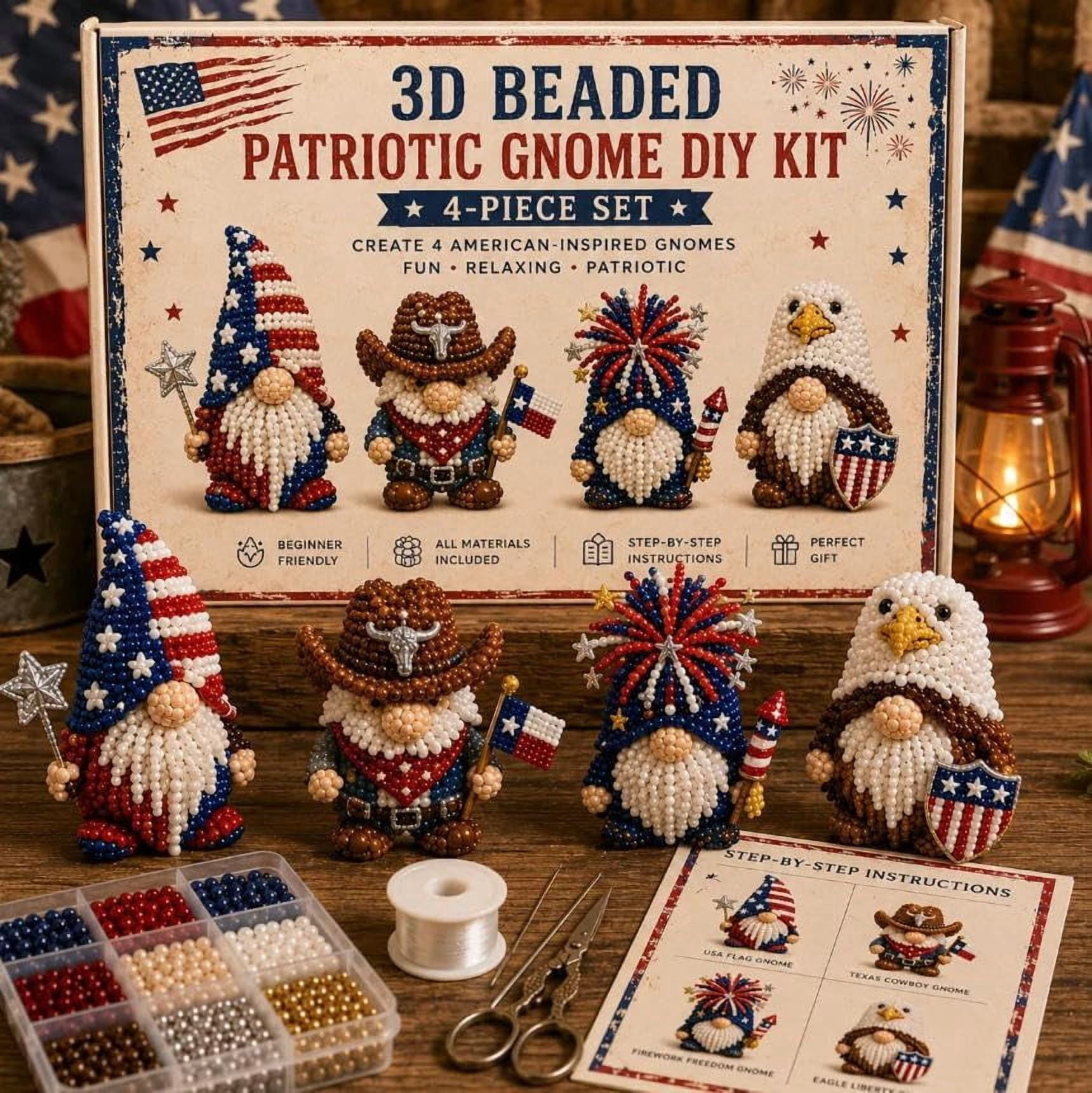 Jiapai Home 3D Beaded Gnome DIY Craft Kit, Beginner-Friendly Handmade Miniature Gnome Set (4-Piece Collection) 0gyuf