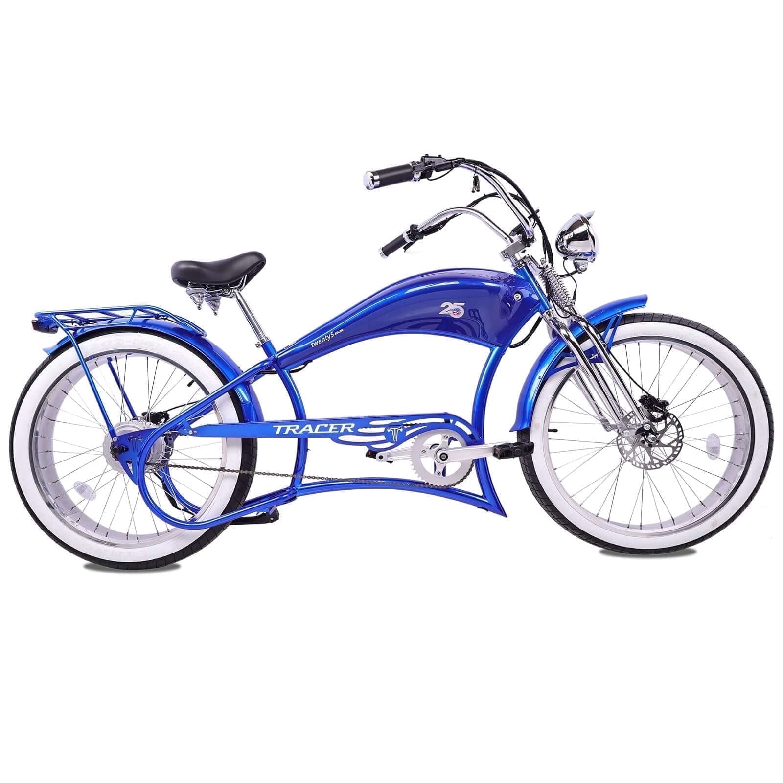 Tracer Twenty5 DS Cruiser Electric Bike, 800W Motor, 48V Battery, Hydraulic Disc Brakes, Suspension Fork (Blue, 26 in) 26ee4