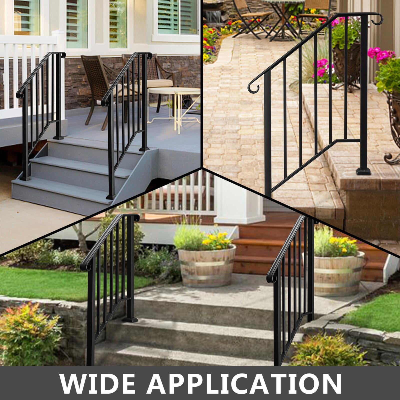 Ktaxon Outdoor Wrought Iron Handrail for 1-3 Steps (Black, 1-3 Step) ygbhc