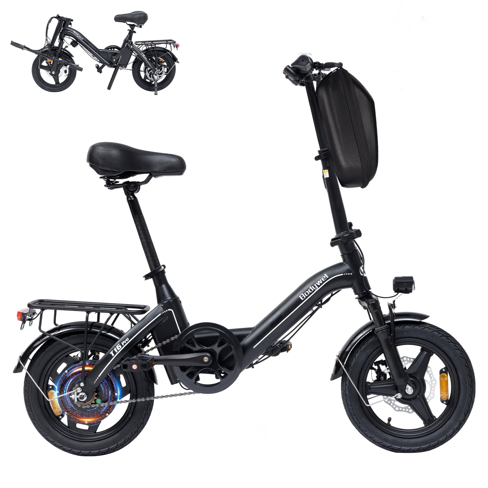 Bodywel Electric Bike for Adults, Folding E-Bike with 500W Motor, 36V 10Ah Battery, Commuter Mini Bicycle (Black, 14 in) kd2ff