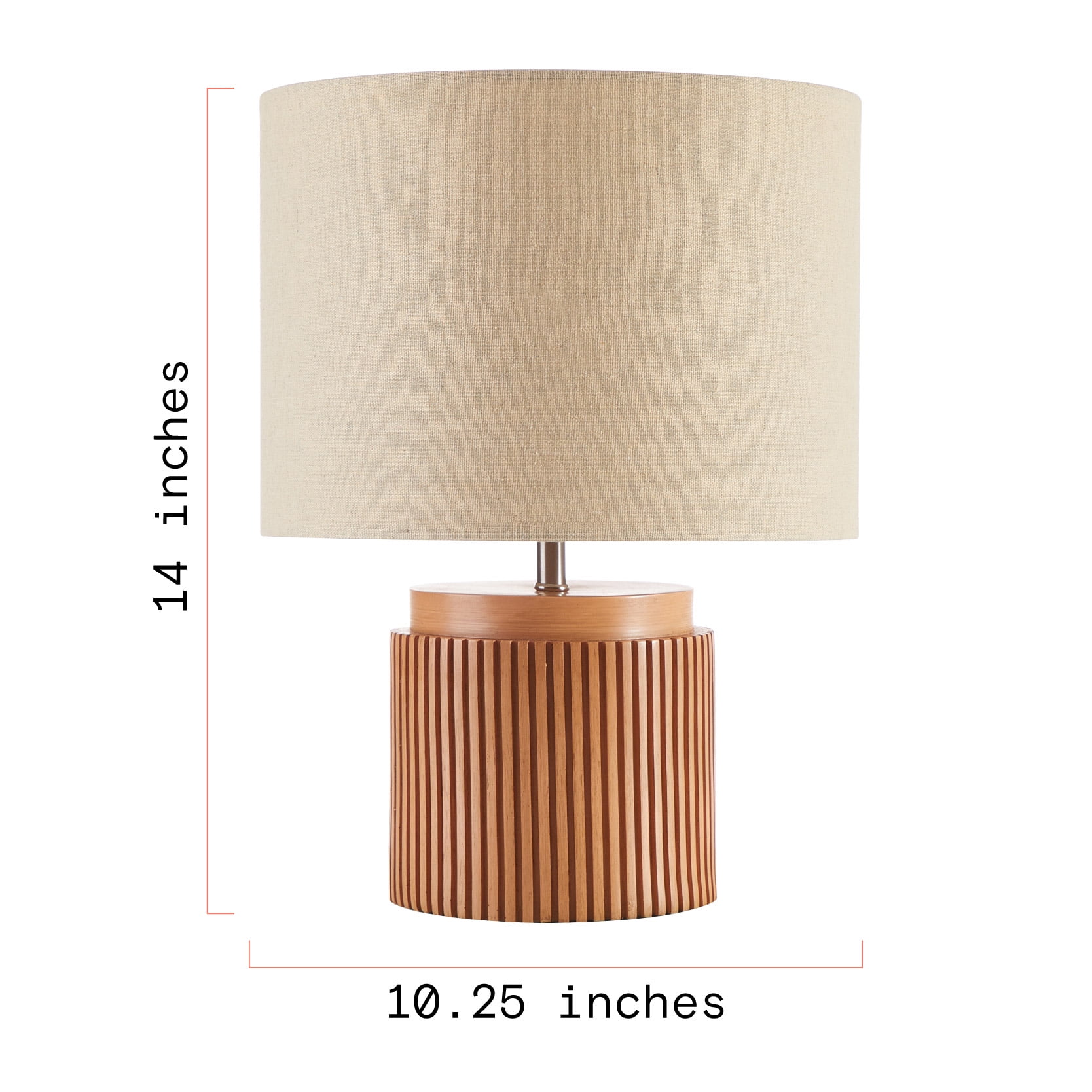 Beautiful by Drew Barrymore Faux Ribbed Wood Table Lamp (Brown, 10.25 in x 10.25 in x 14 in) 70bni