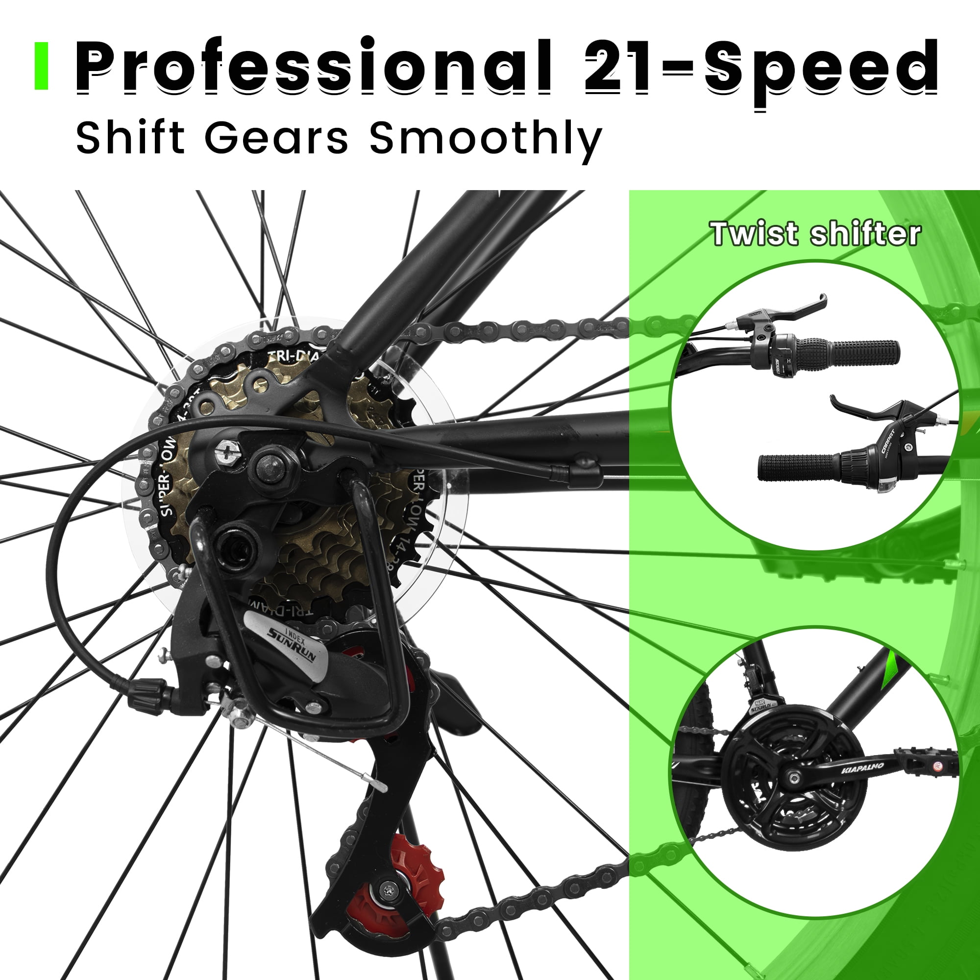 Ecarpat Mountain Bike 26 Inch High-Carbon Steel Frame 21-Speed Adult Sport Bicycle (Green, 26 in) 2citv