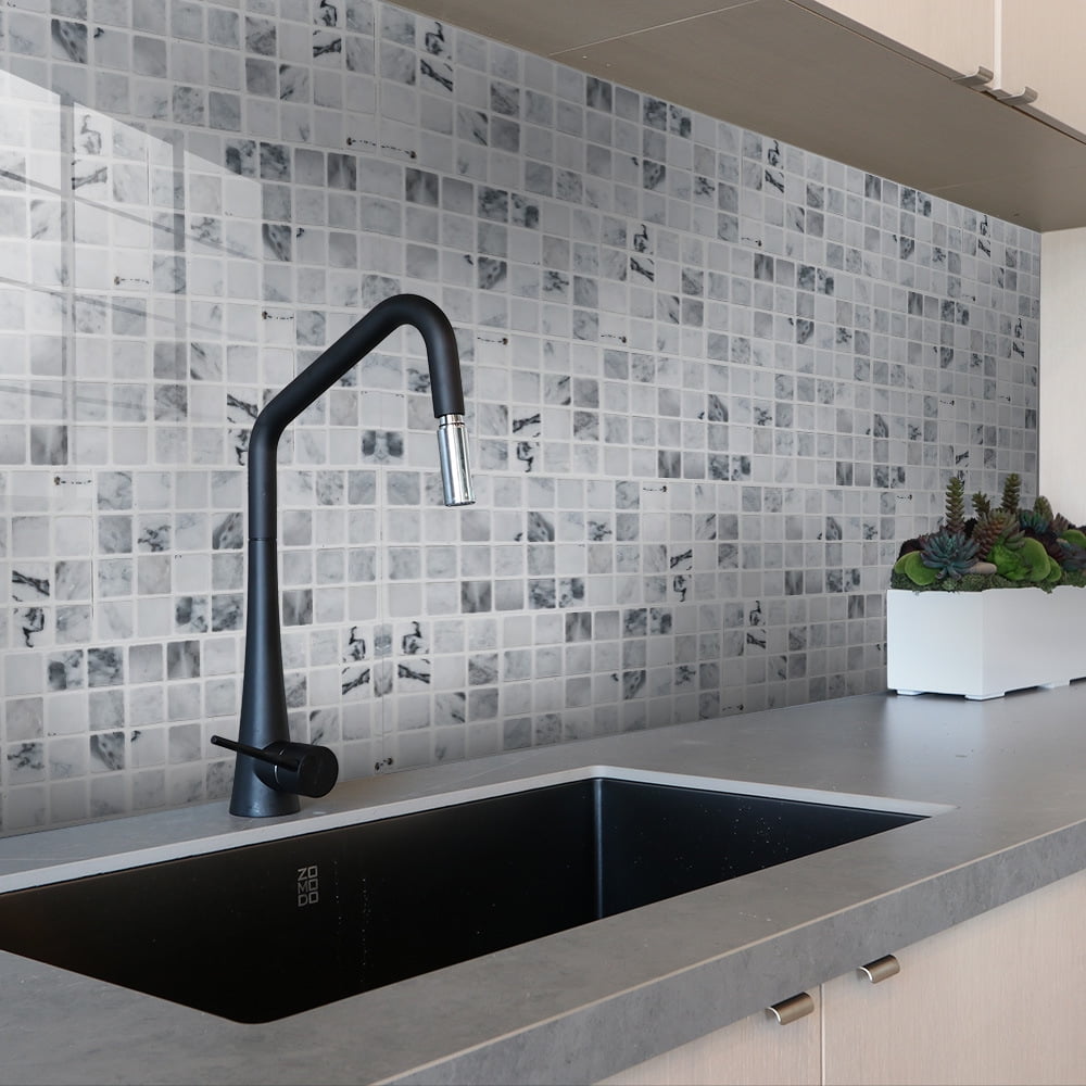 YiZeDaMS Peel and Stick Backsplash Tile Stickers, Waterproof Vinyl Wall Decals for Kitchen and Bathroom (Marble, 12 x 12 in, 9-Piece Set) 4uer7