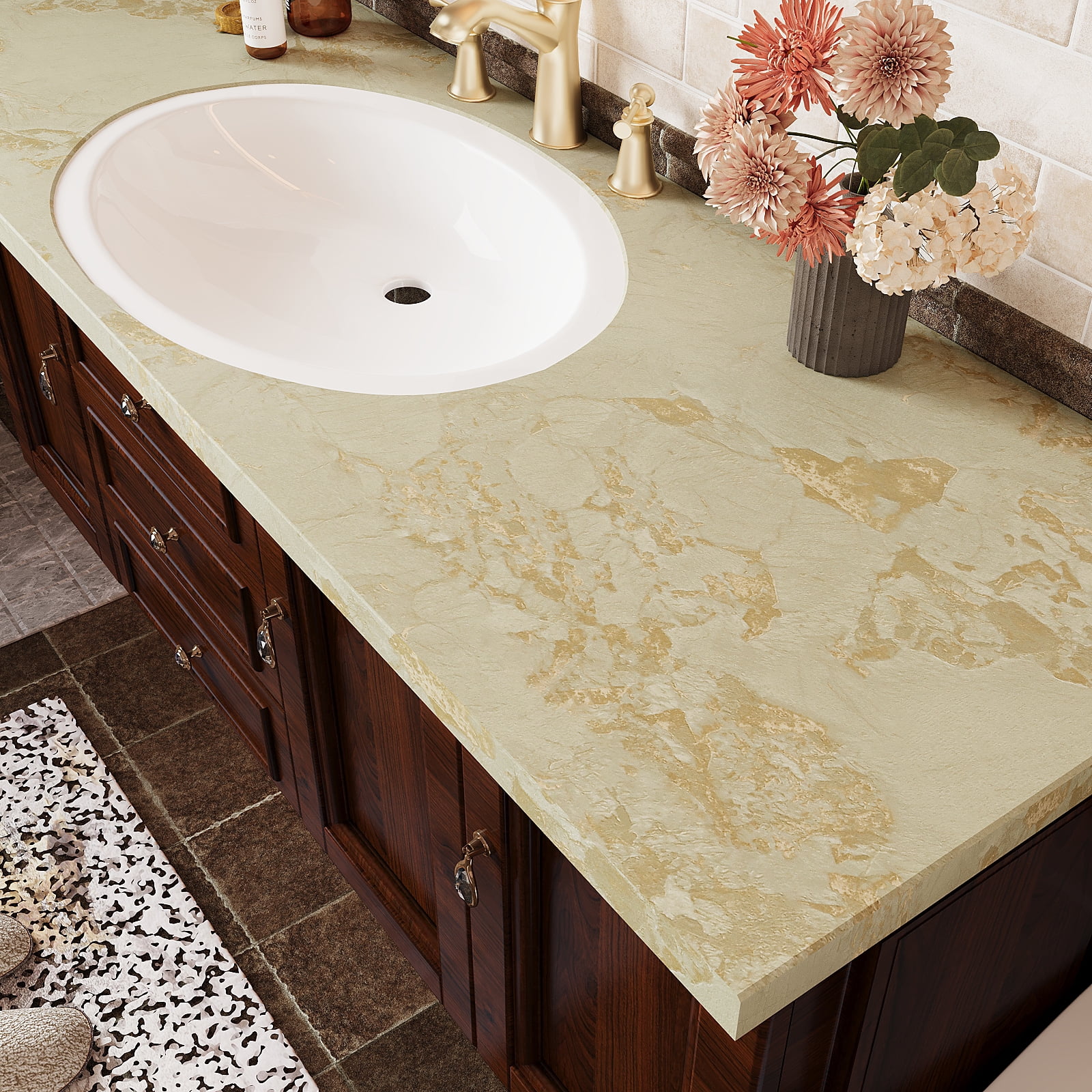 VEELIKE Gold Marble Contact Paper, Waterproof Peel and Stick Vinyl Wallpaper for Kitchen Countertops and Cabinets (Gold, 15.7 in x 118 in) fnx24