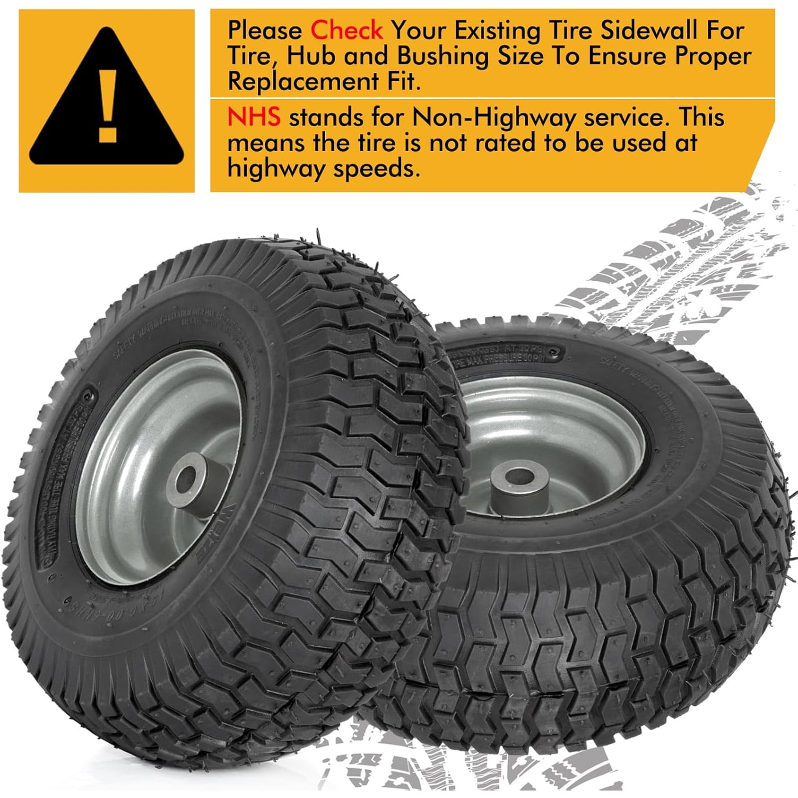 WEIZE 15x6.00-6 Lawn Mower Front Tire and Wheel Assembly (Black, 2-Pack) q1l2c