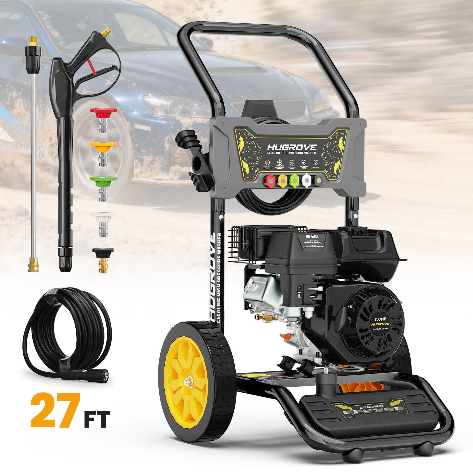 Seizeen 3600 PSI Gas Pressure Washer with 4 Quick-Connect Nozzles and 28 ft High-Pressure Hose (Red & Black) dg5uo