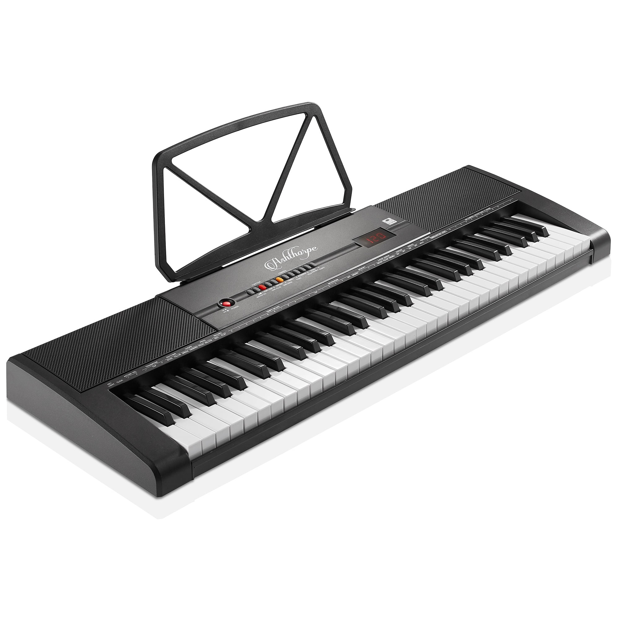 Ashthorpe 61-Key Digital Electronic Keyboard Piano with Light Up Keys, Beginner Kit with Stand and Stool (Black, 35.75 in x 10.25 in x 3 in) ddr9p