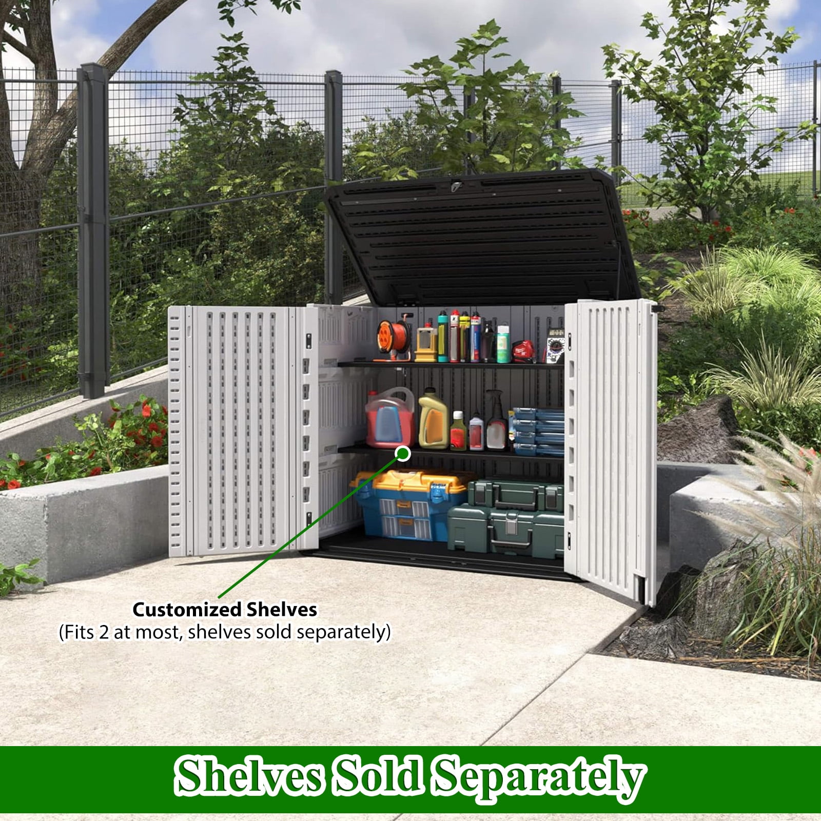 Ledmomo Outdoor Garden Storage Box, Weatherproof Resin Cabinet for Patio and Backyard (White, 34 cu ft) 9f40g