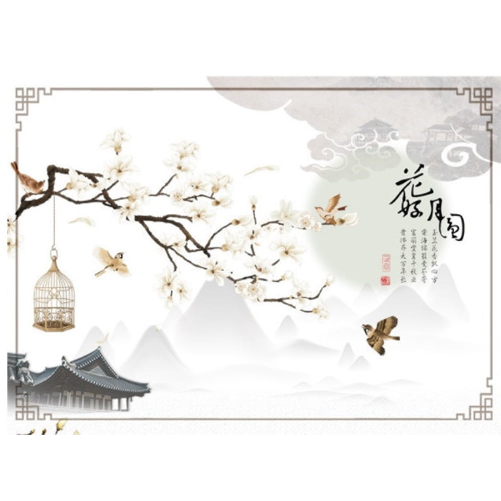 AKDSteel Large Tree Wall Decals with Birds and Flowers (White, 73.6 in x 50.4 in) 81vgn