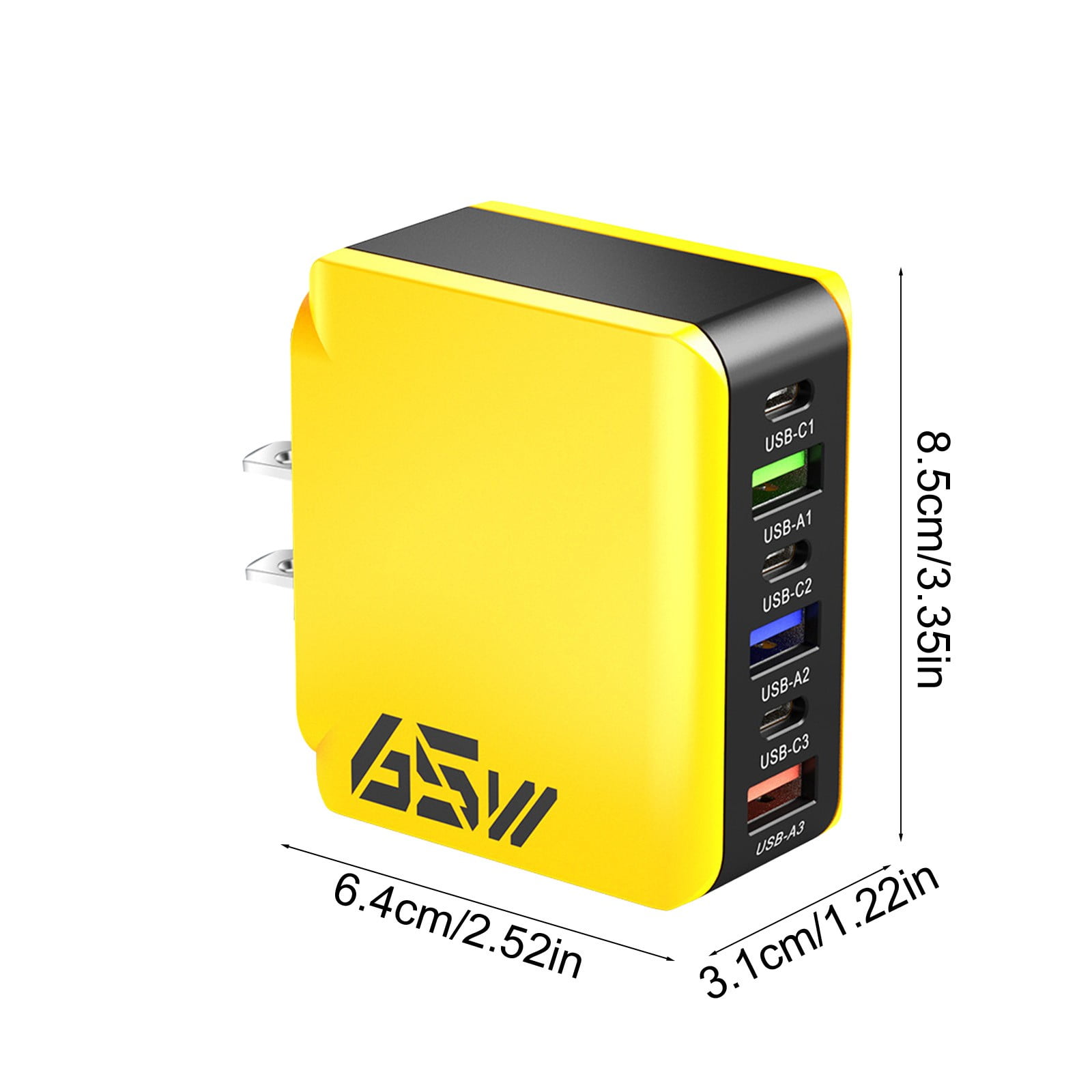 Konghyp 65W Multi Port Fast Charging Hub, 6-in-1 USB-C and USB-A Desktop Charger, Compact Travel Power Adapter (Yellow, 65W) jm8no