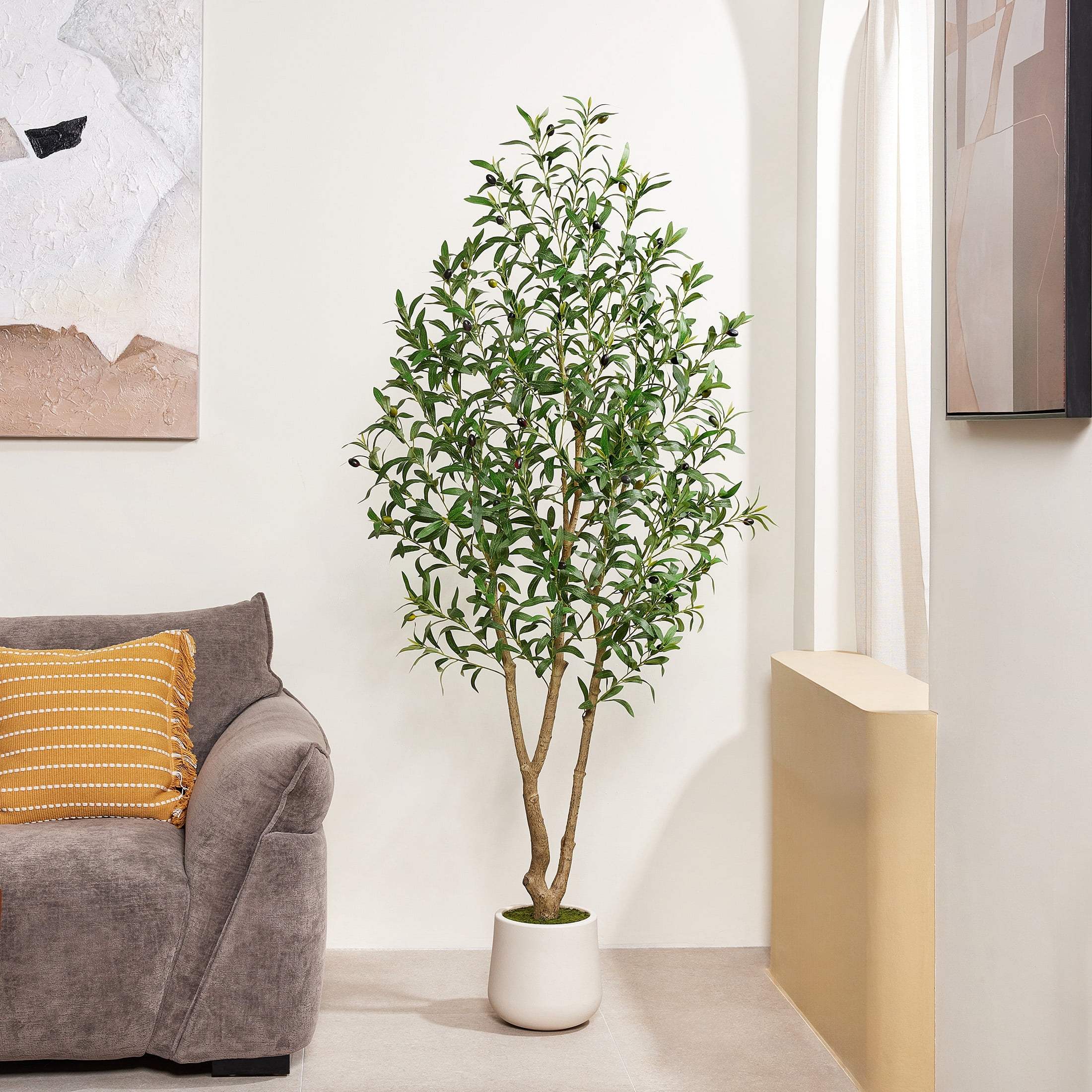 DR.Planzen 6ft Artificial Olive Tree, UV Resistant Faux Plant for Indoor and Outdoor Decor (White Planter, 6 ft) xyujg