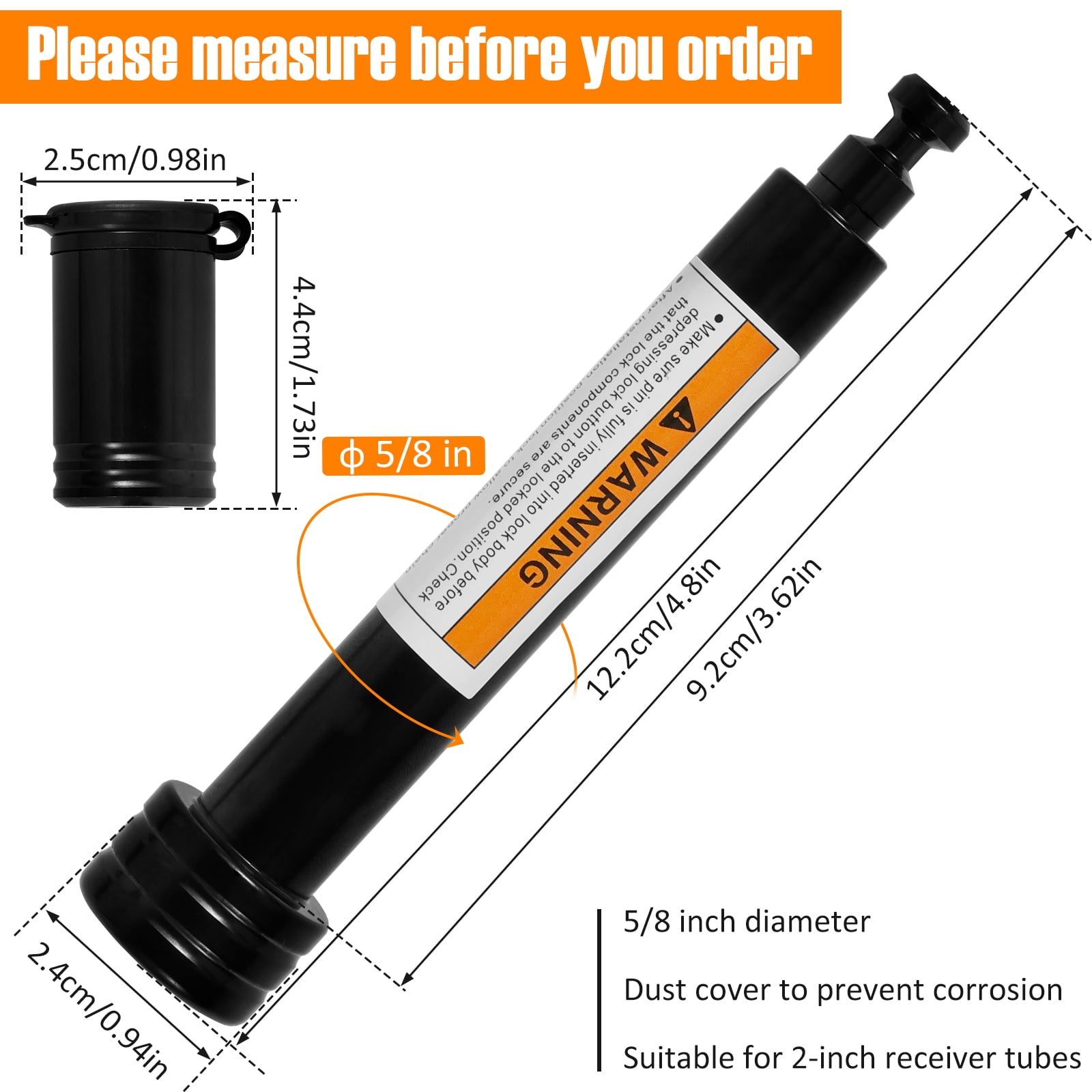 Qenwkxz Trailer Hitch Receiver Lock, Anti-Theft Pin for 2 in Receivers, Heavy-Duty Carbon Steel (Black, 5/8 in) 6h9h3