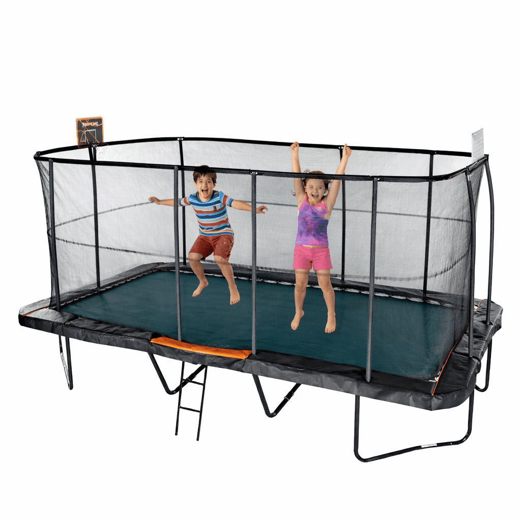JumpKing 10 ft x 18 ft Rectangular Trampoline with 2 Basketball Hoops and Ladder (Black, 10 ft x 18 ft) cjfhf