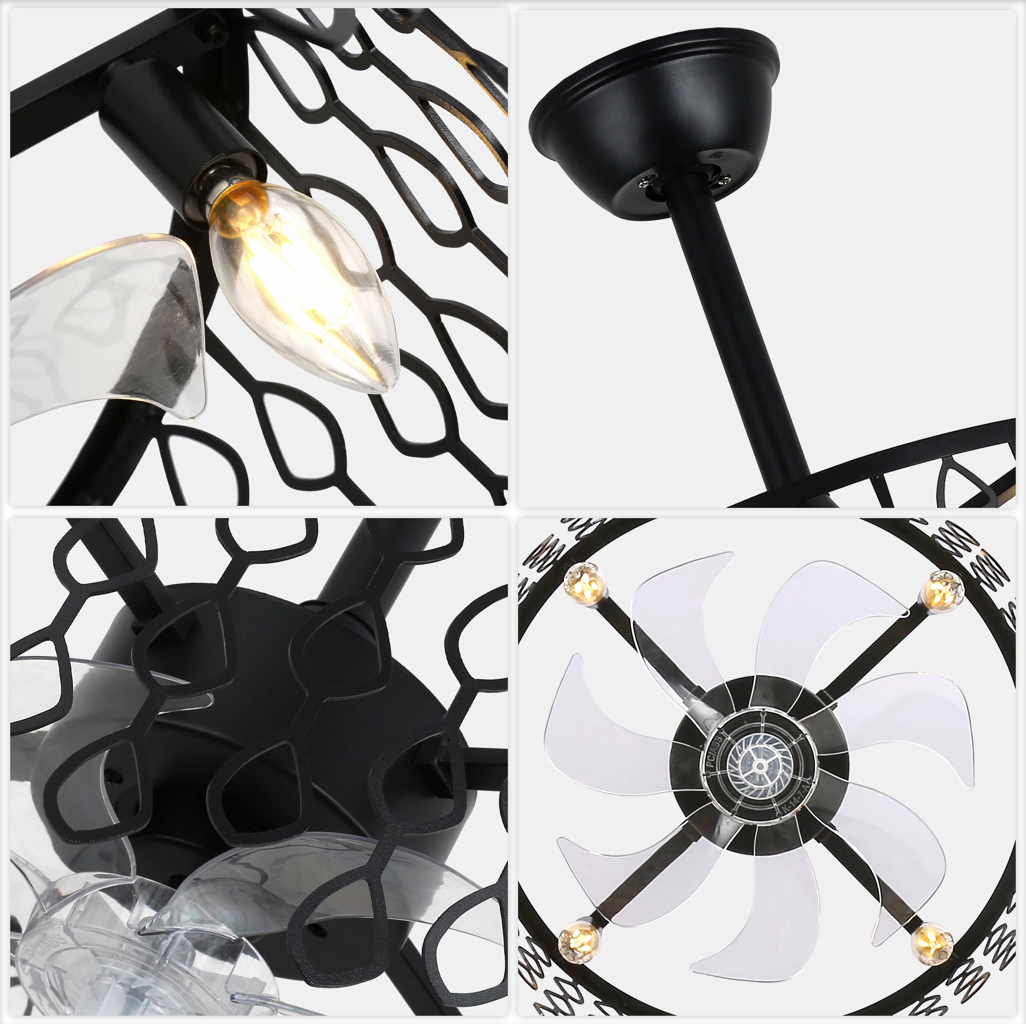 Cusp Barn Industrial Bladeless Caged Ceiling Fan with Light and Remote Control (Black, 19 in) qt5eq