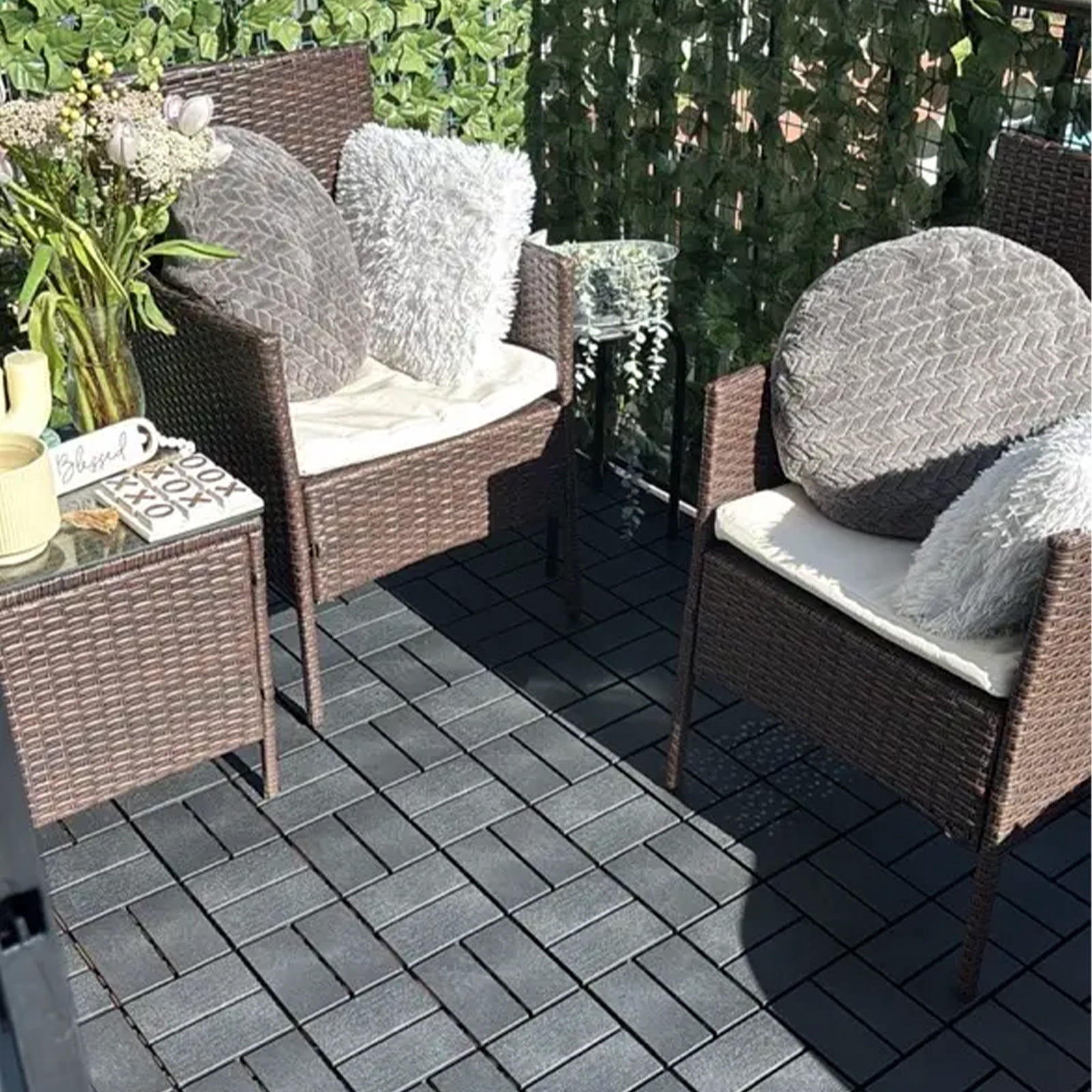 Well Fleet Interlocking Deck Tiles, Weather-Resistant Plastic Patio Flooring for Outdoor Garden and Poolside (Grey, 58 Piece Set) q3nl0