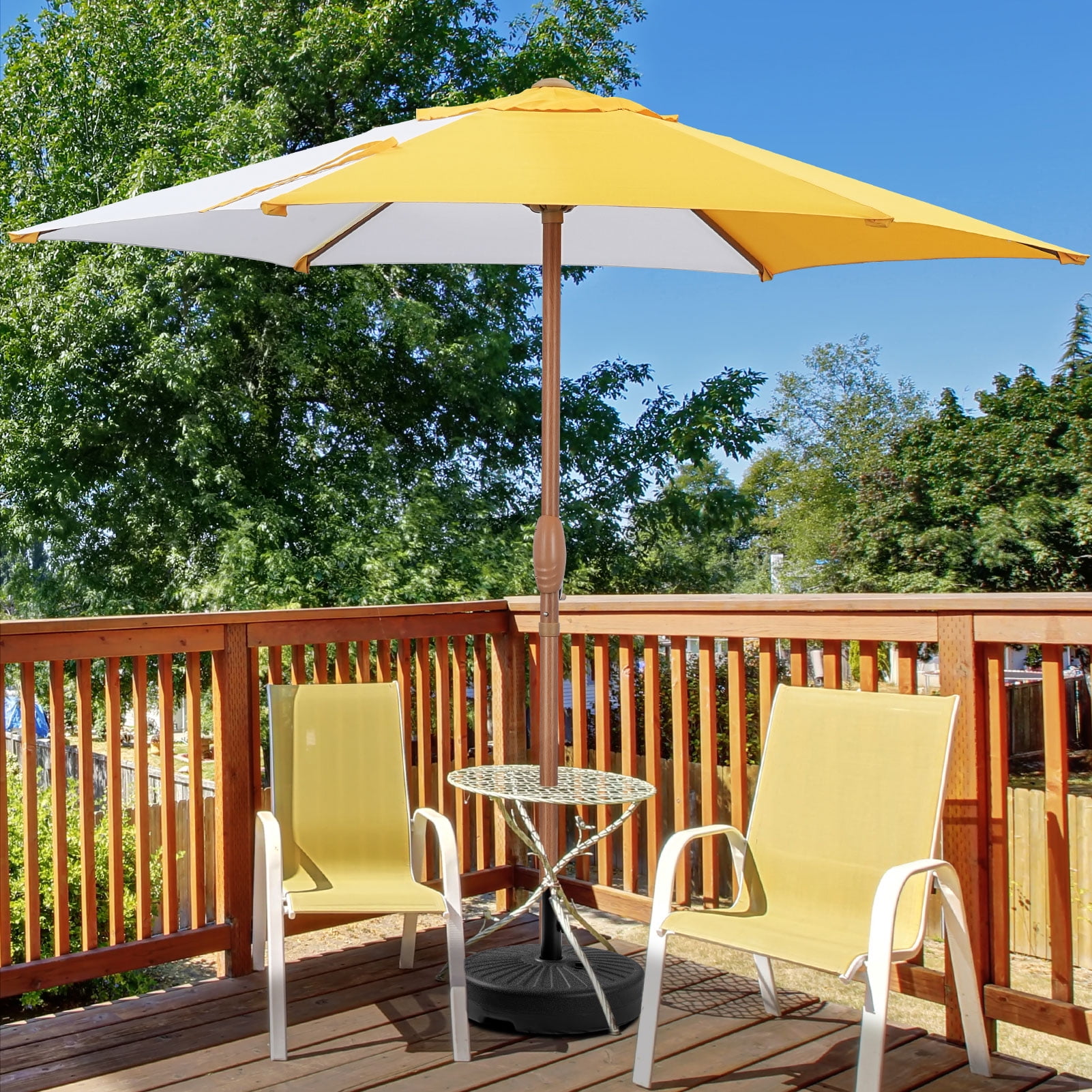 Ainfox 7.5 ft Round Market Patio Umbrella, UV-Resistant Outdoor Shade (Yellow/White Stripe, 7.5 ft) f32g9