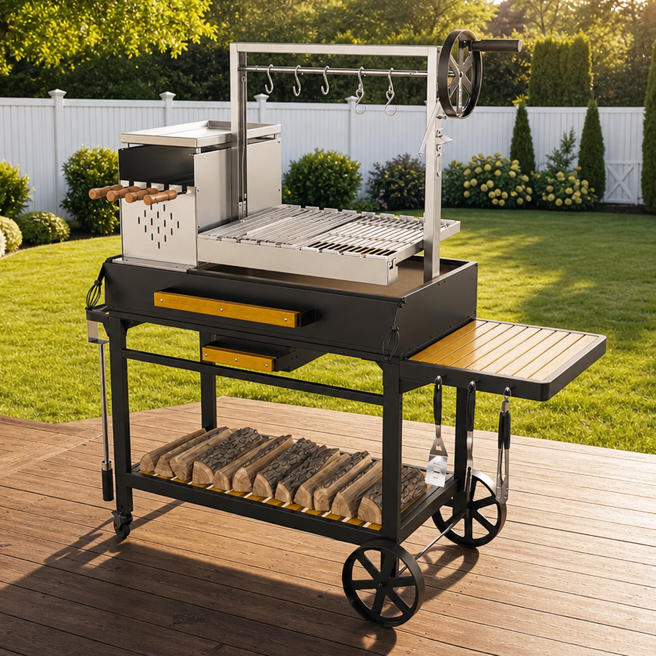 Flintex Professional Argentine Santa Maria Grill, Wood & Charcoal BBQ with Adjustable Height Grate (Black) 8tt1w