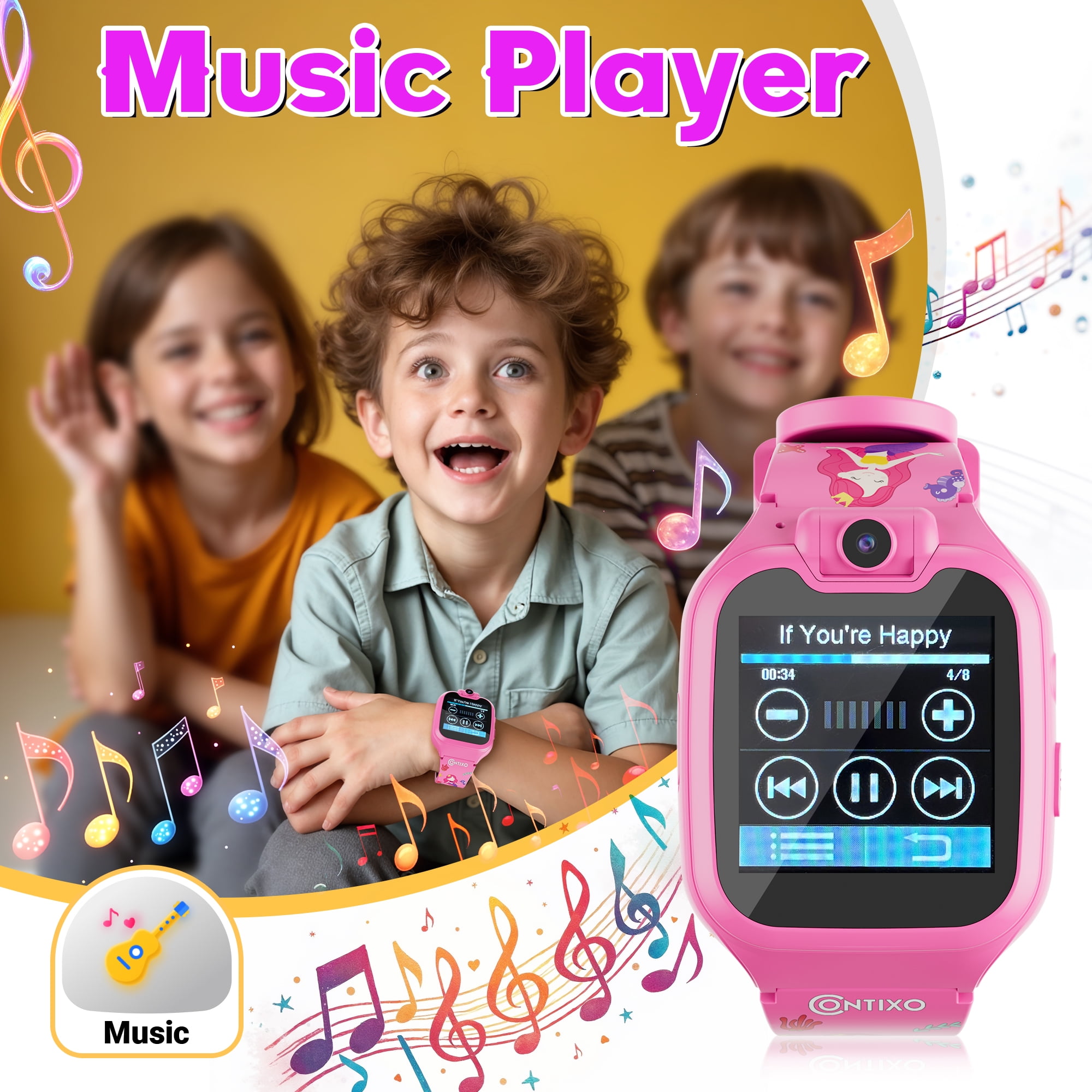 Contixo Kids Smart Watch with 1.54 in HD Touch Screen, Educational Learning Games and Rotating Camera (Pink) ubkxj