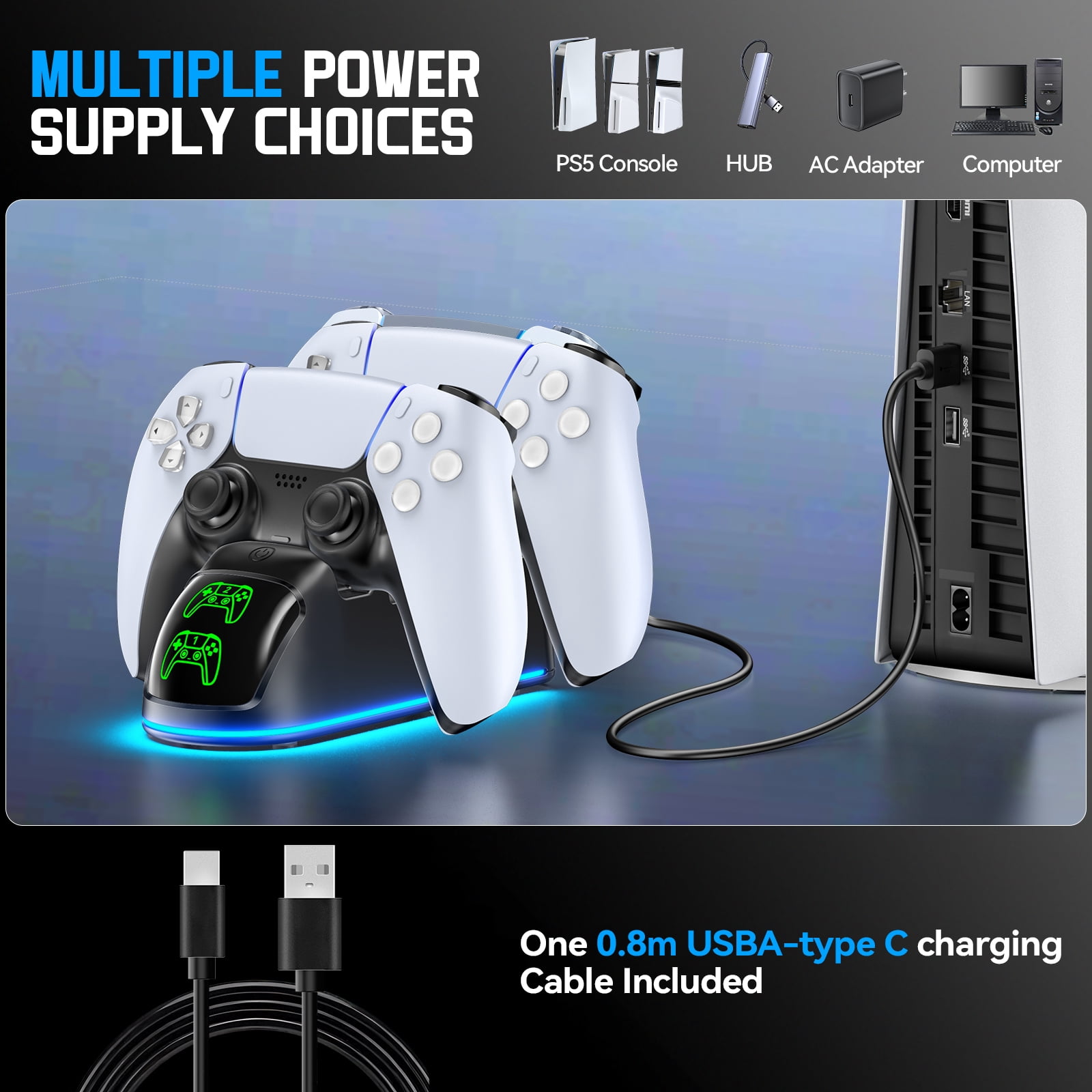 Tokluck PS5 Controller Charging Station for DualSense and DualSense Edge (Black, 1 Pack) 9pv2g