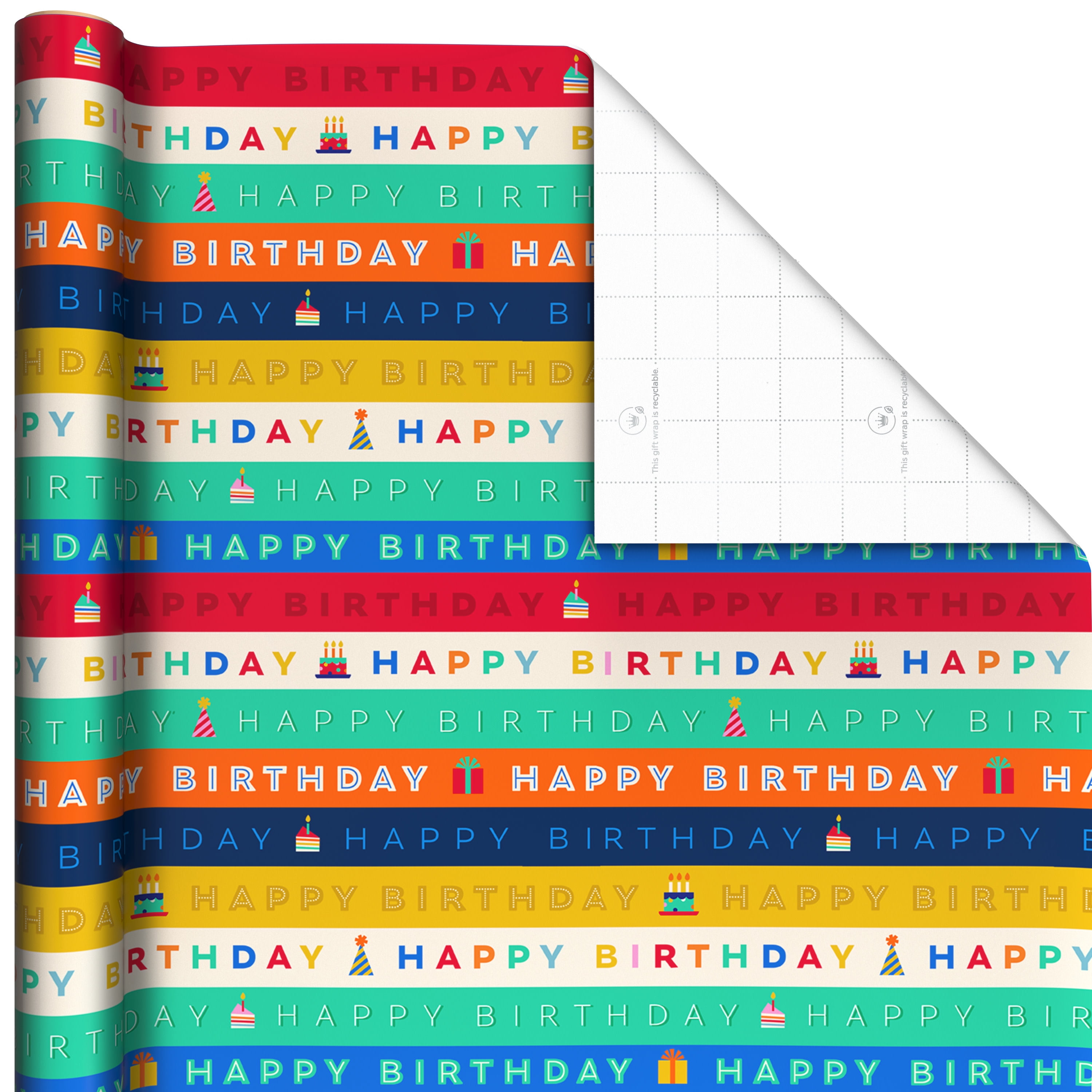 Hallmark Birthday Gift Wrapping Paper Roll (Happy Birthday Design, 30 in x 120 in) f2sv9