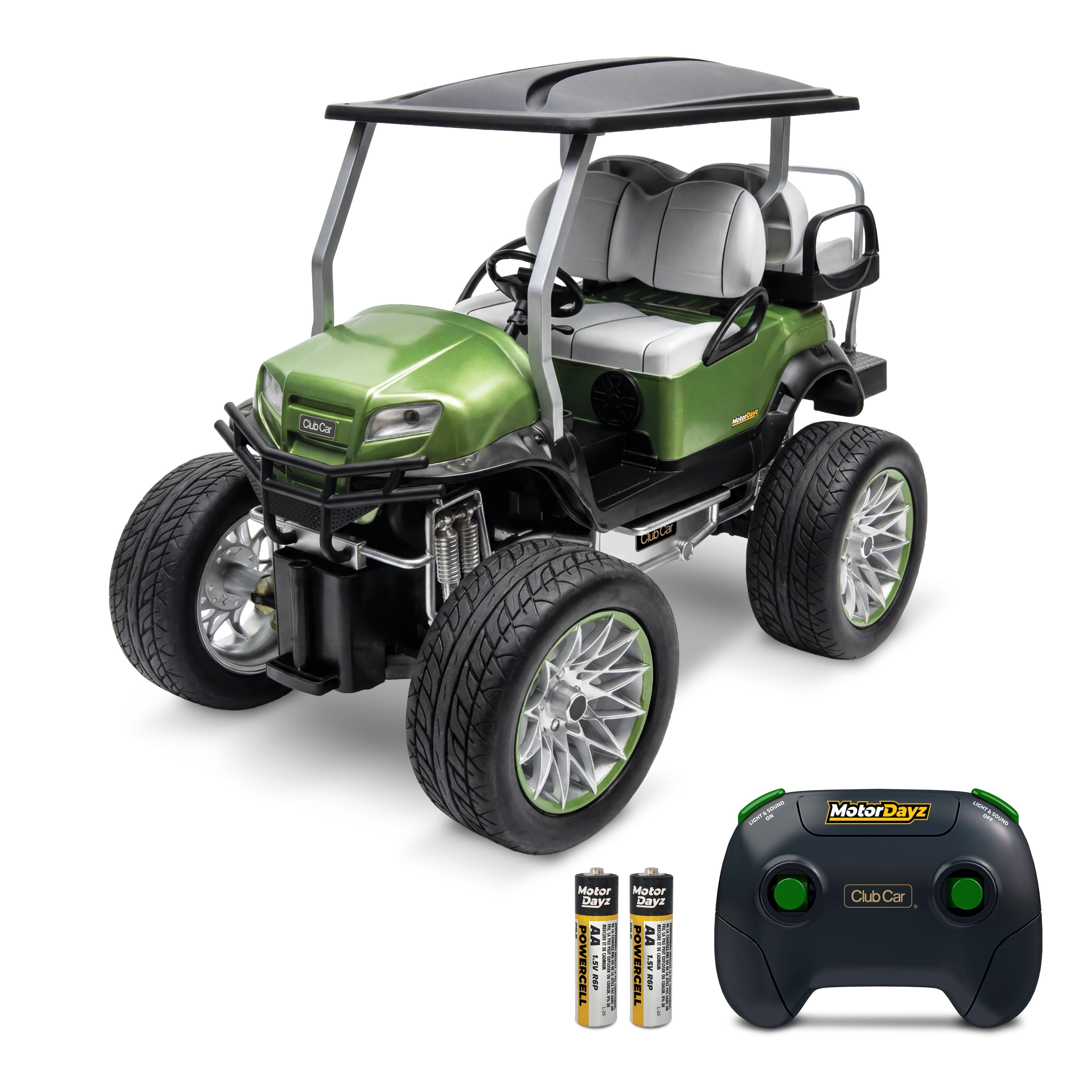 MotorDayz Radio Control Golf Cart Toy with Bluetooth Speaker and Working Lights (Green, 1:15 Scale) av5wz